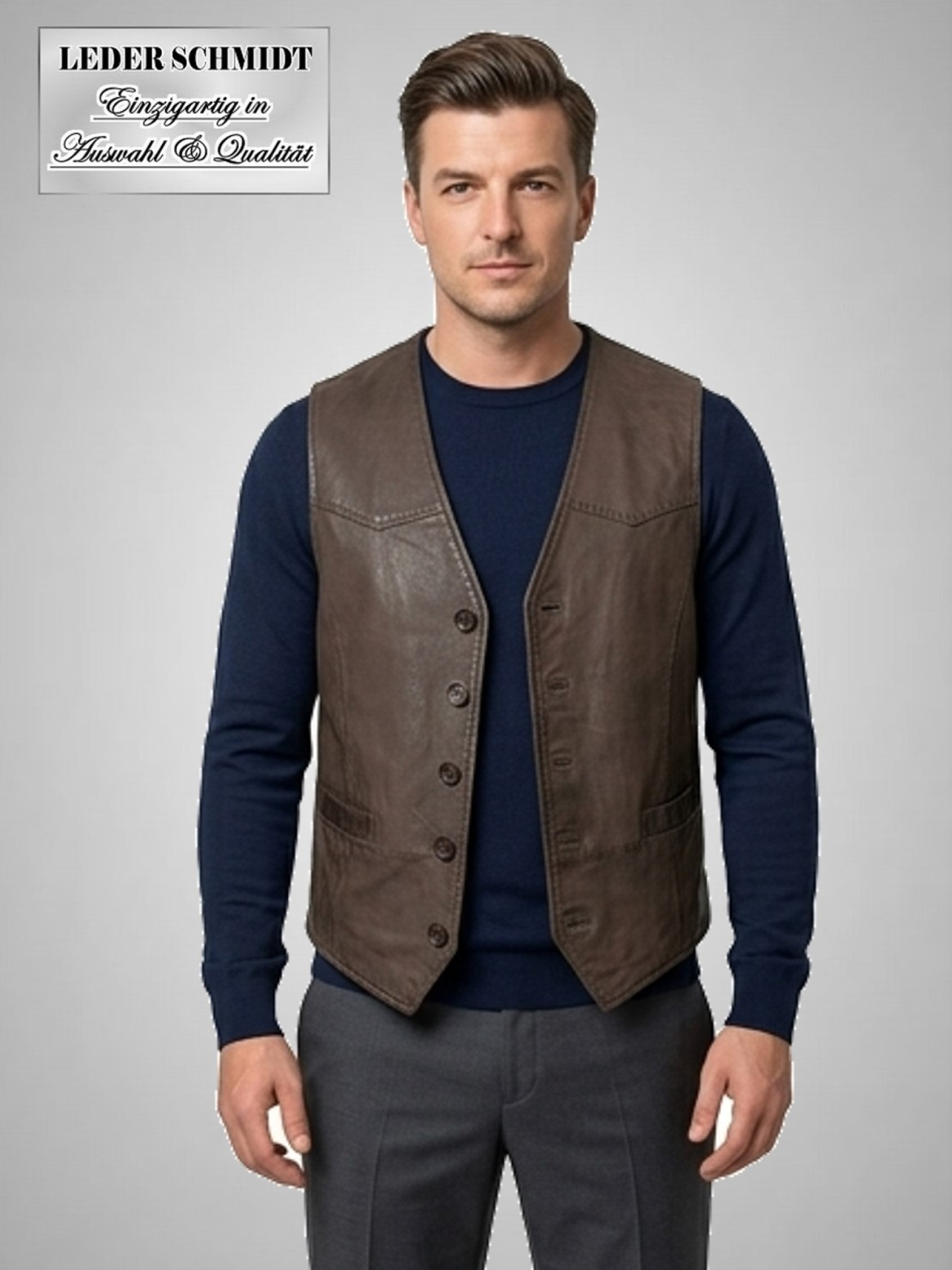 Lederweste antik braun Lammnappanubuk