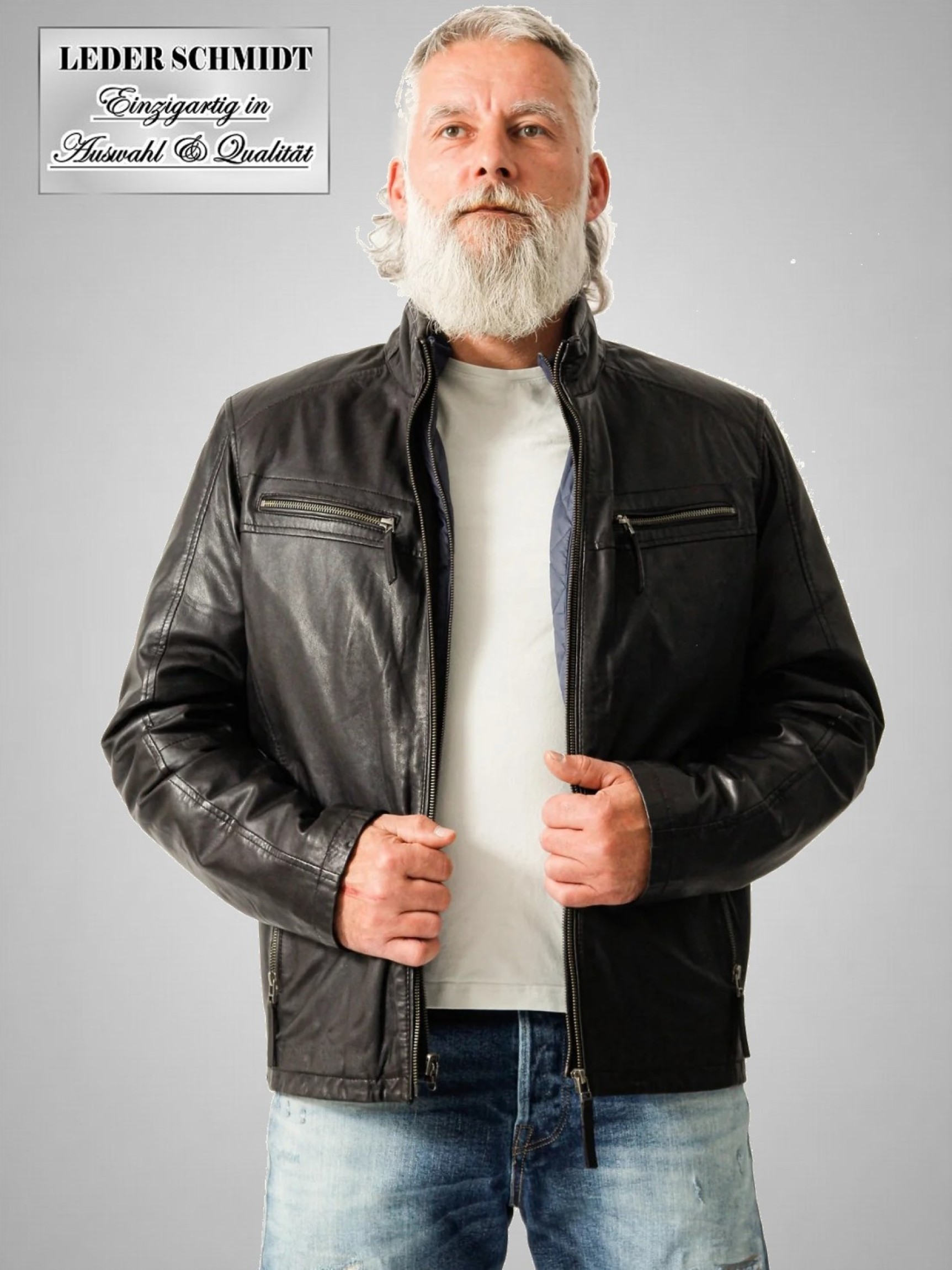 echte kurze Herren Lederjacke schwarz mit rausnehmbarem steppfutter