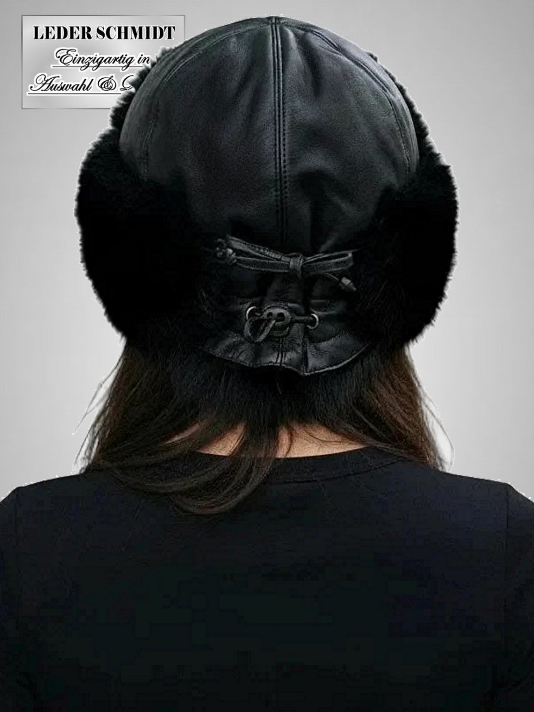 Pelz Kaninchen-Mütze schwarz Ohrenklappen Uschanke