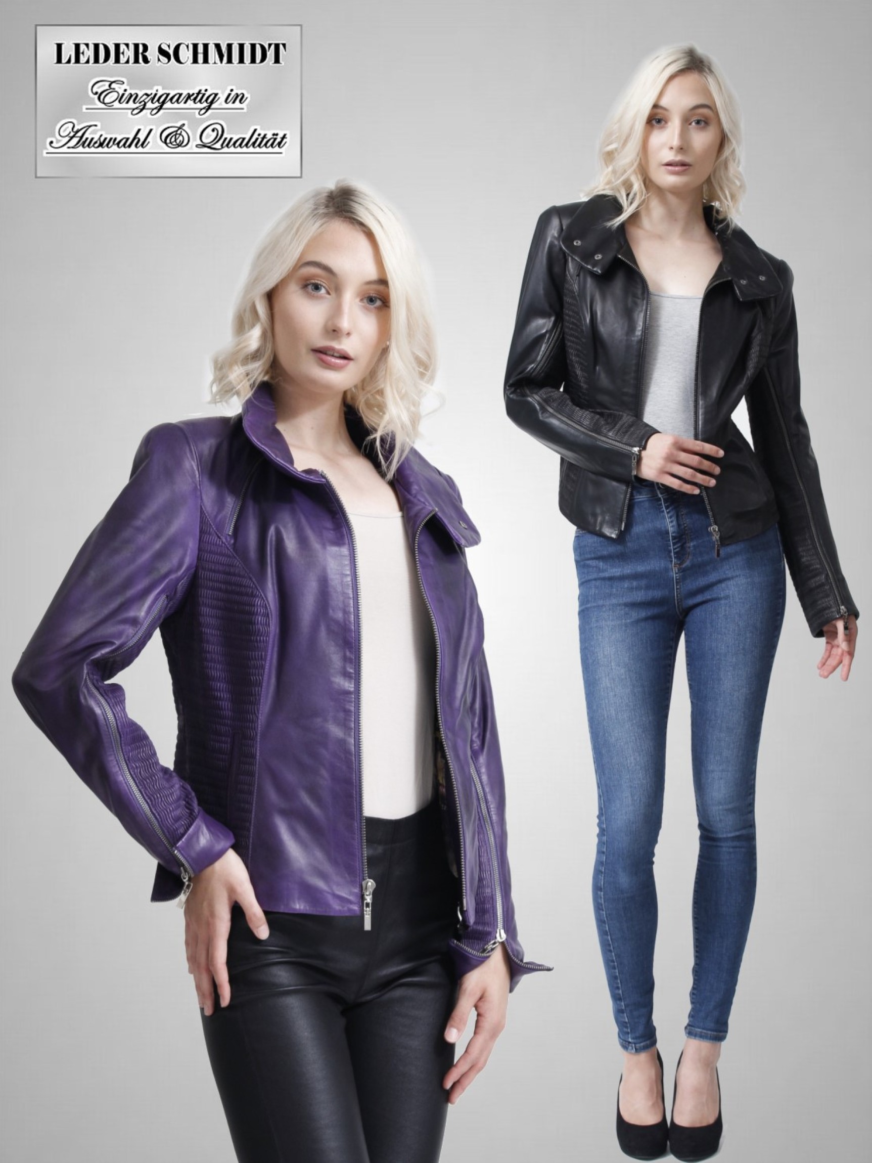 stylische kurze Damenlederjacke schwarz oder lila
