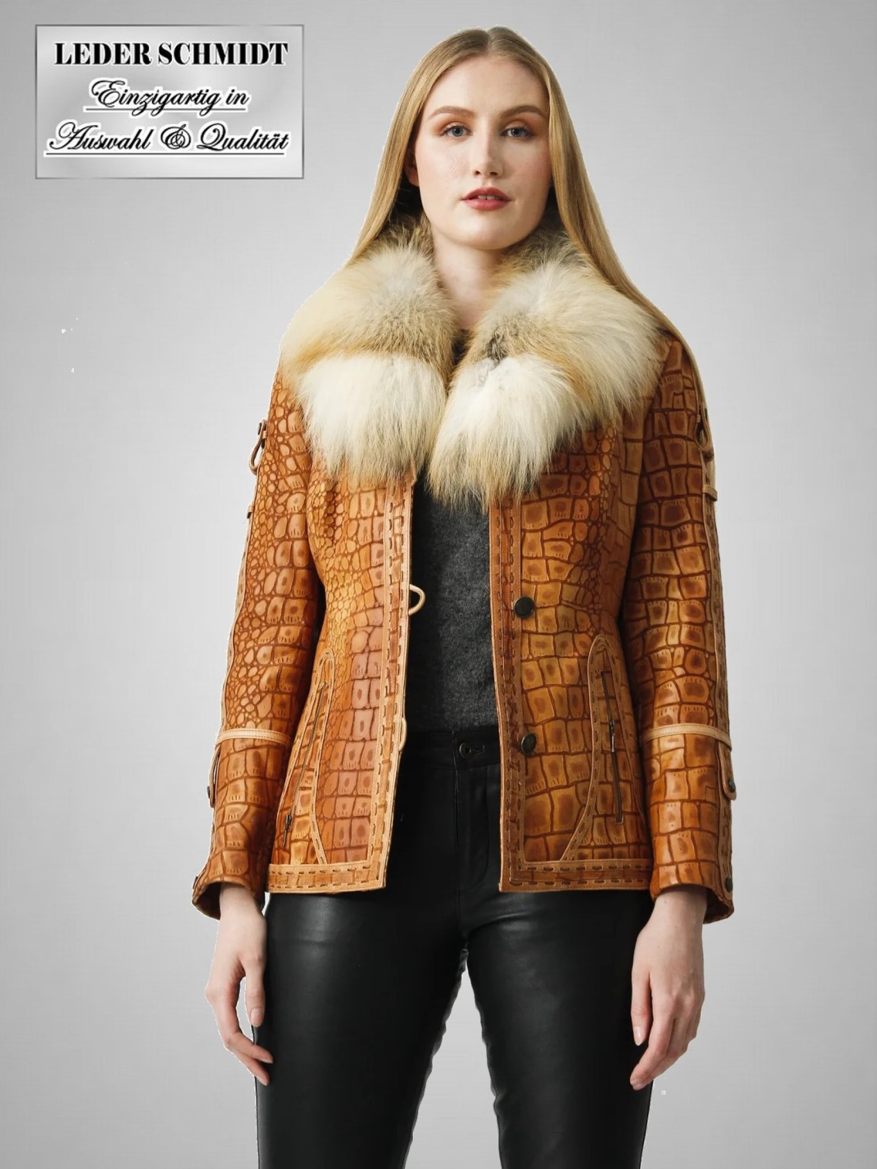 schicker Pelzkragen, Lederjacke Dame