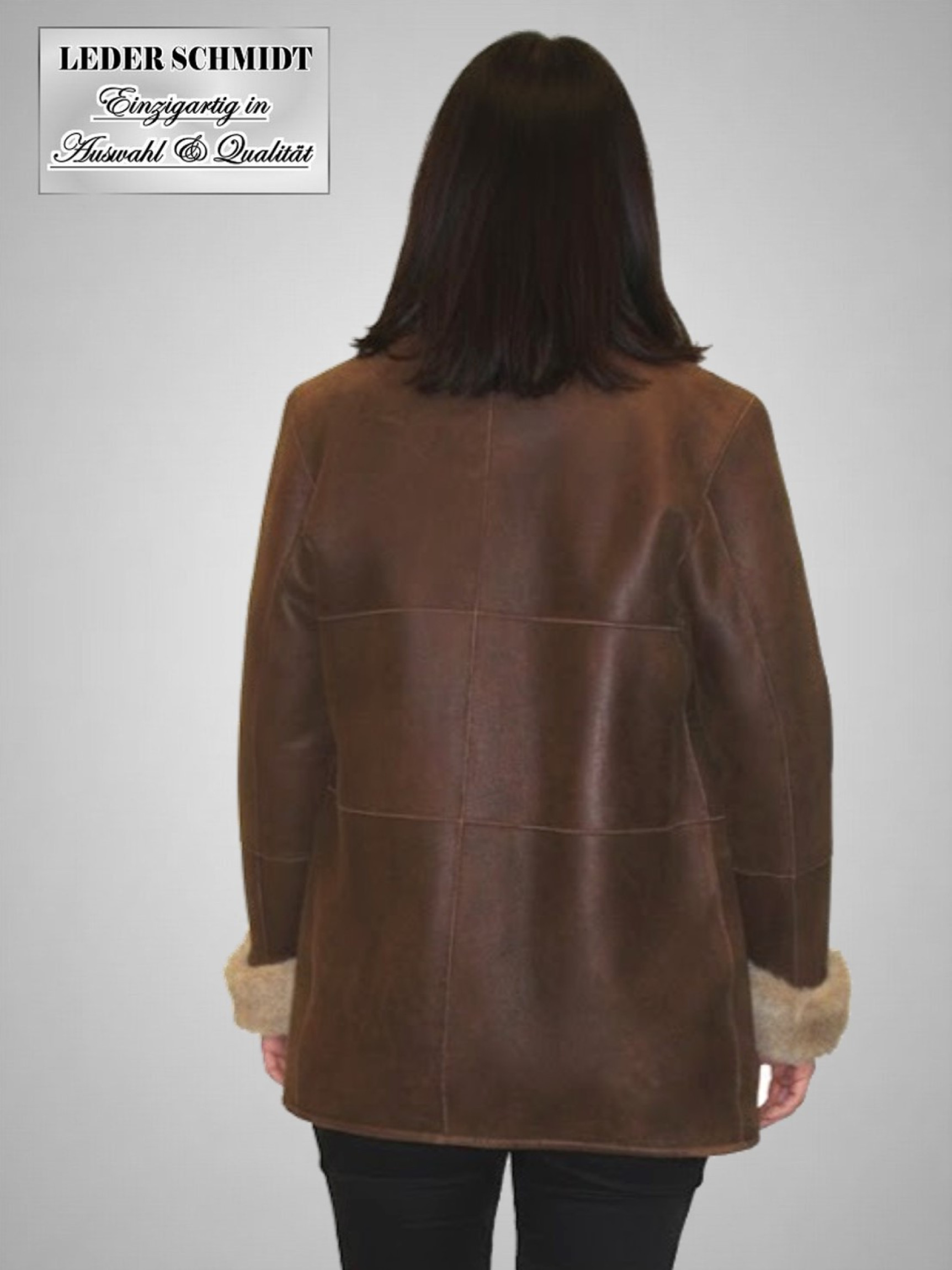 gewachsene echte Damen Lammfell Jacke halblang Einschubtaschen antik braun