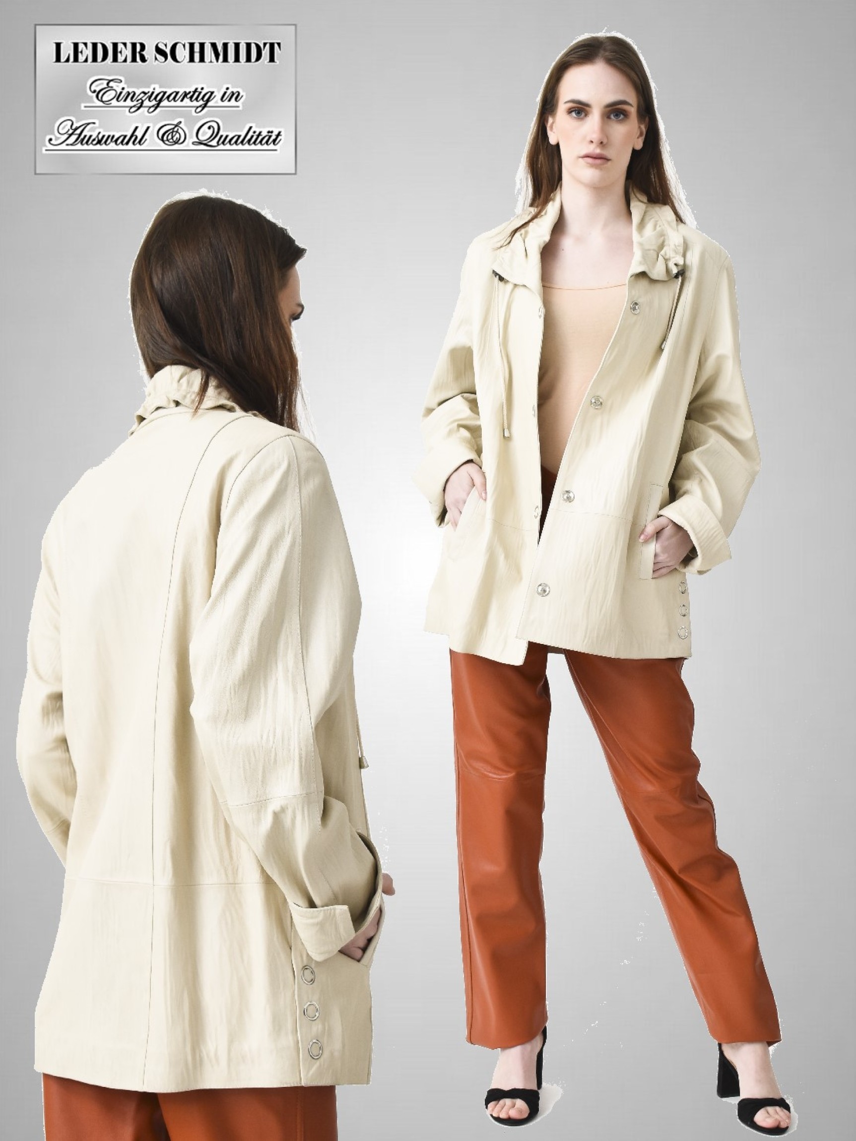 lange Damen Lederjacke in beige
