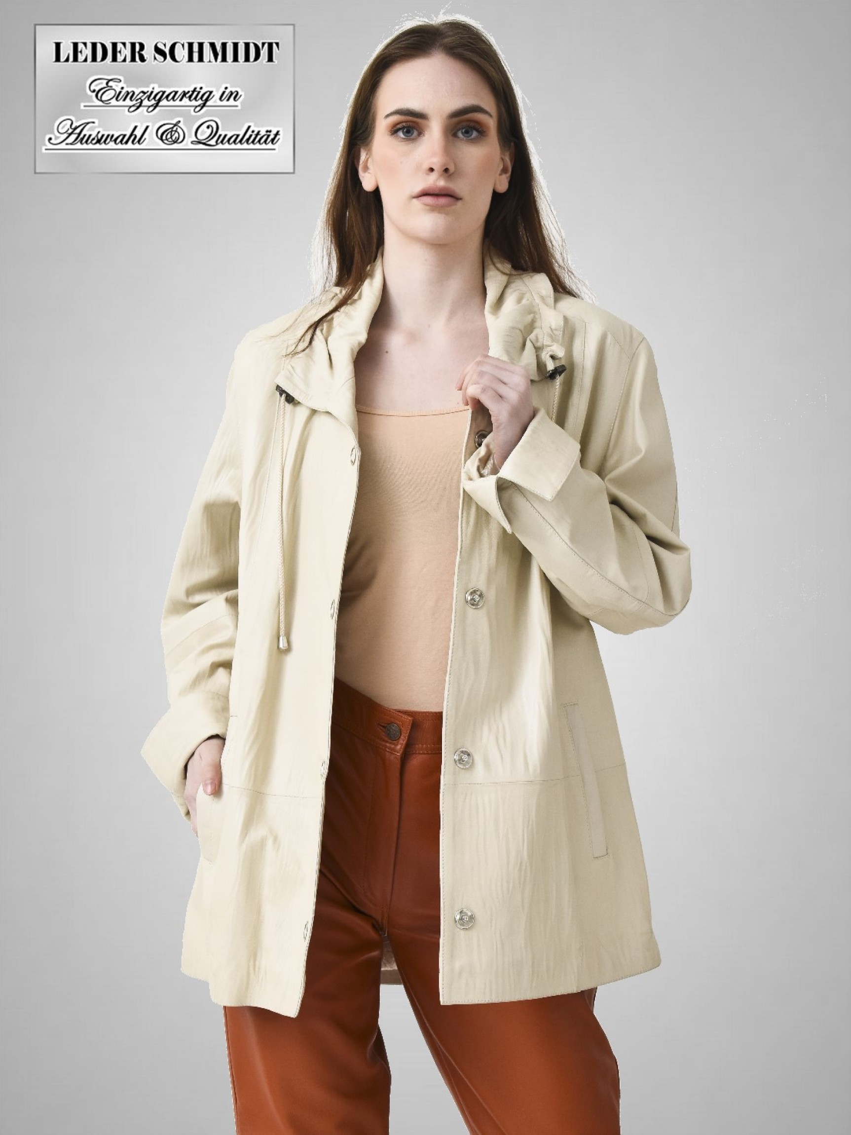 lange Damen Lederjacke in beige