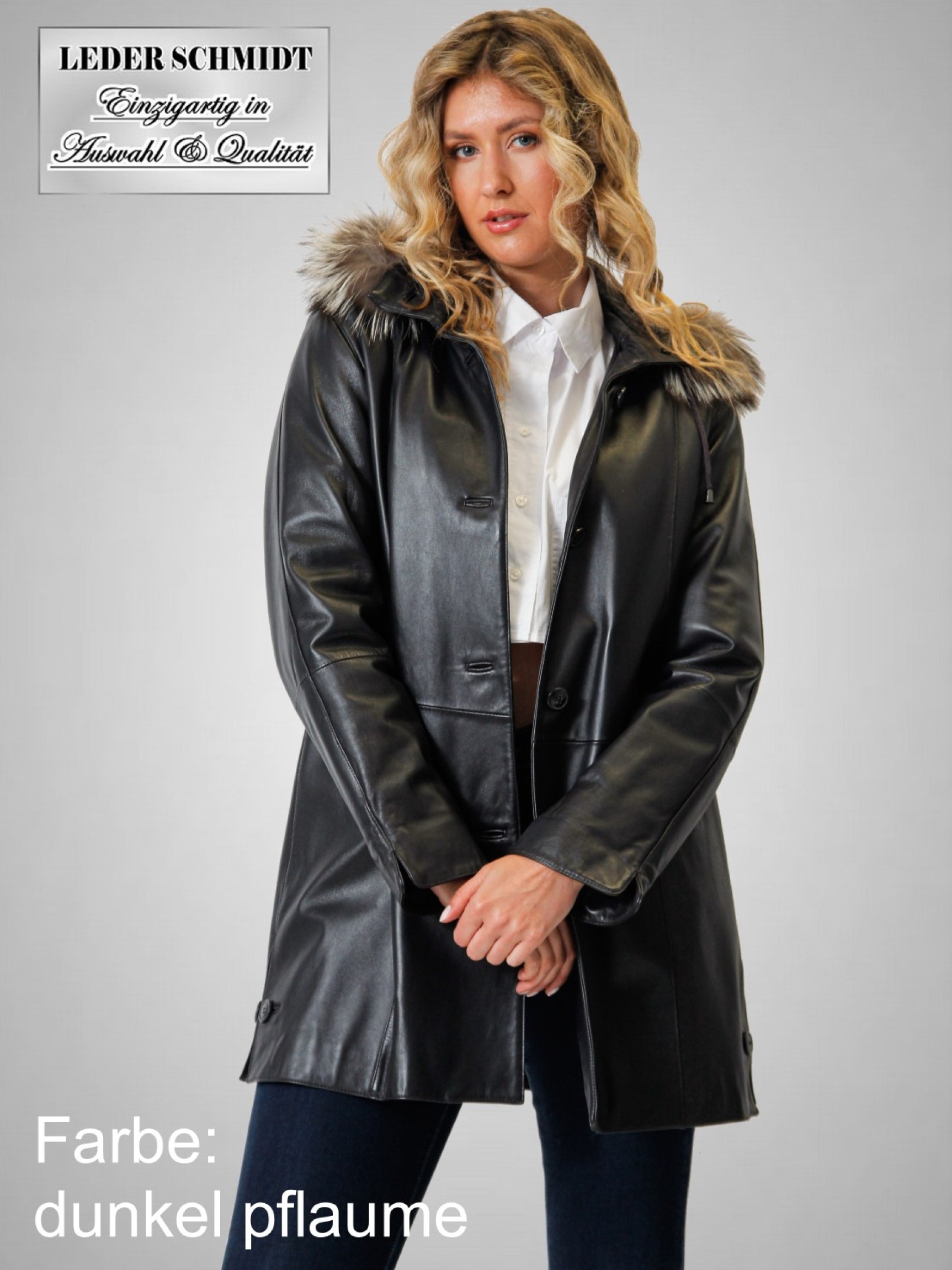 echte lange Damen Lederjacke weit Kapuze abnehmbar