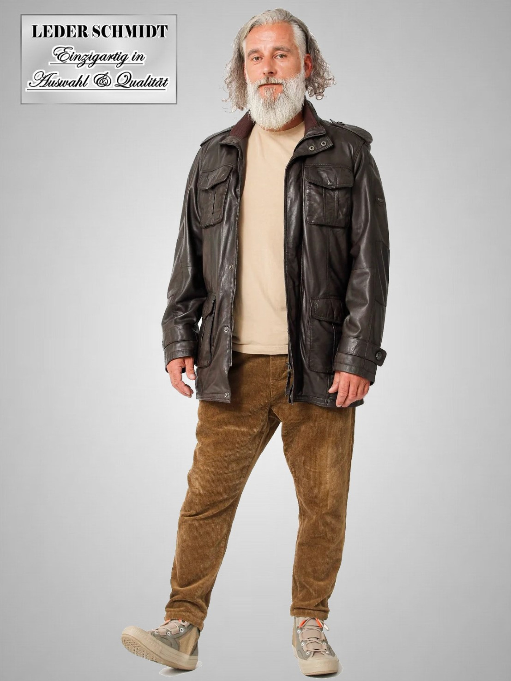 lange Herren-Lederjacke