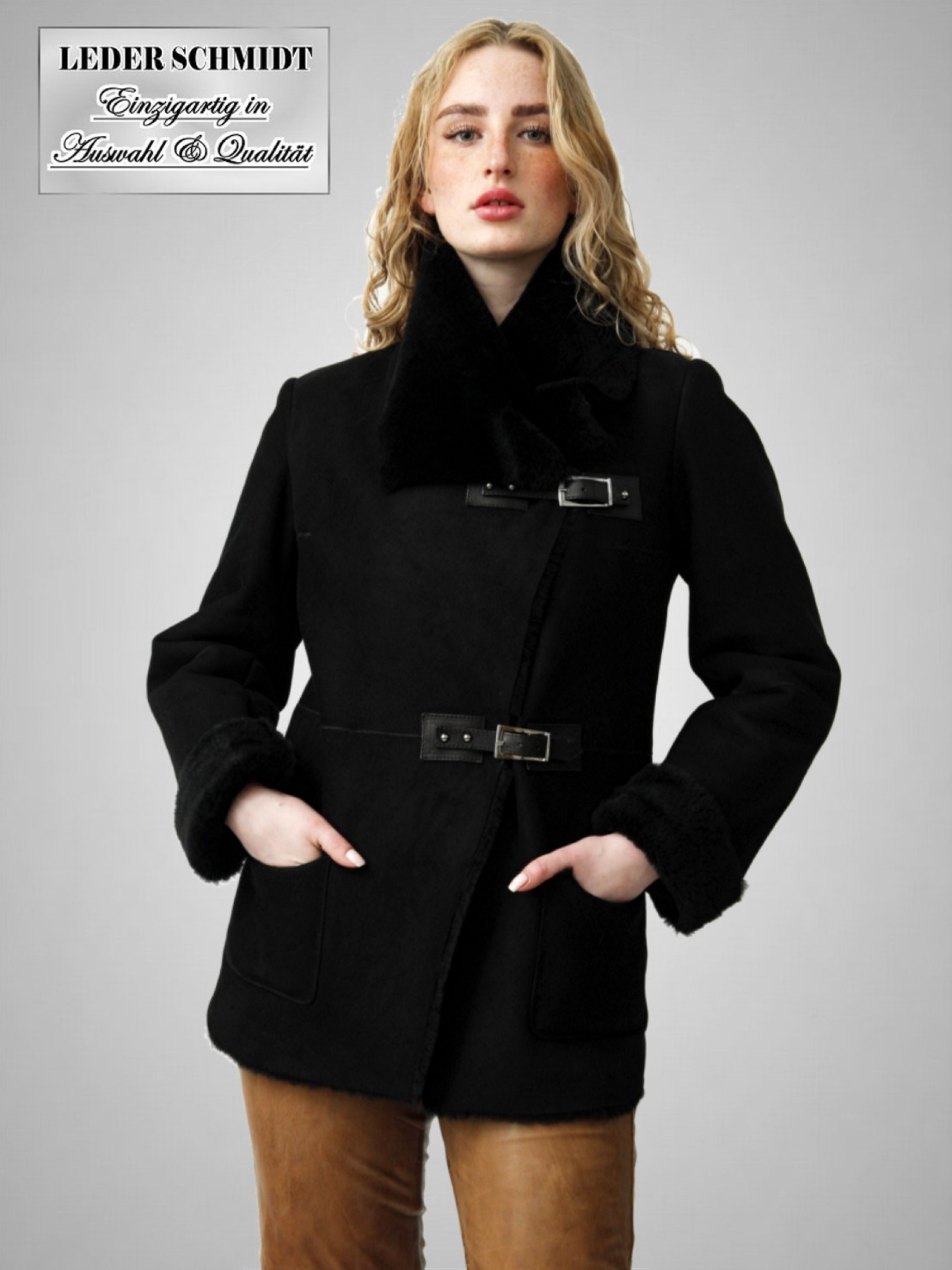schwarze Lammfelljacke Damen leicht
