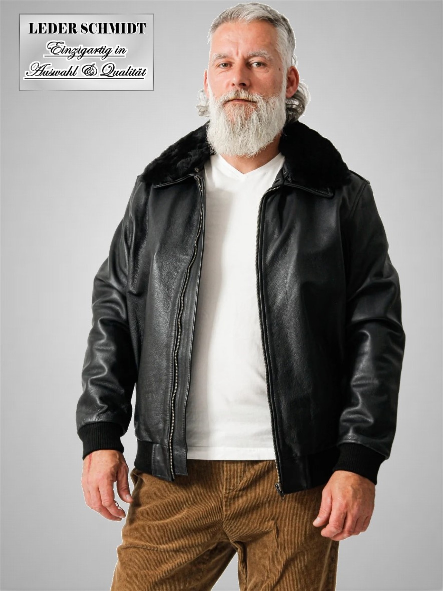 kurze schwarze Rindnappa Herrenlederjacke sportlich