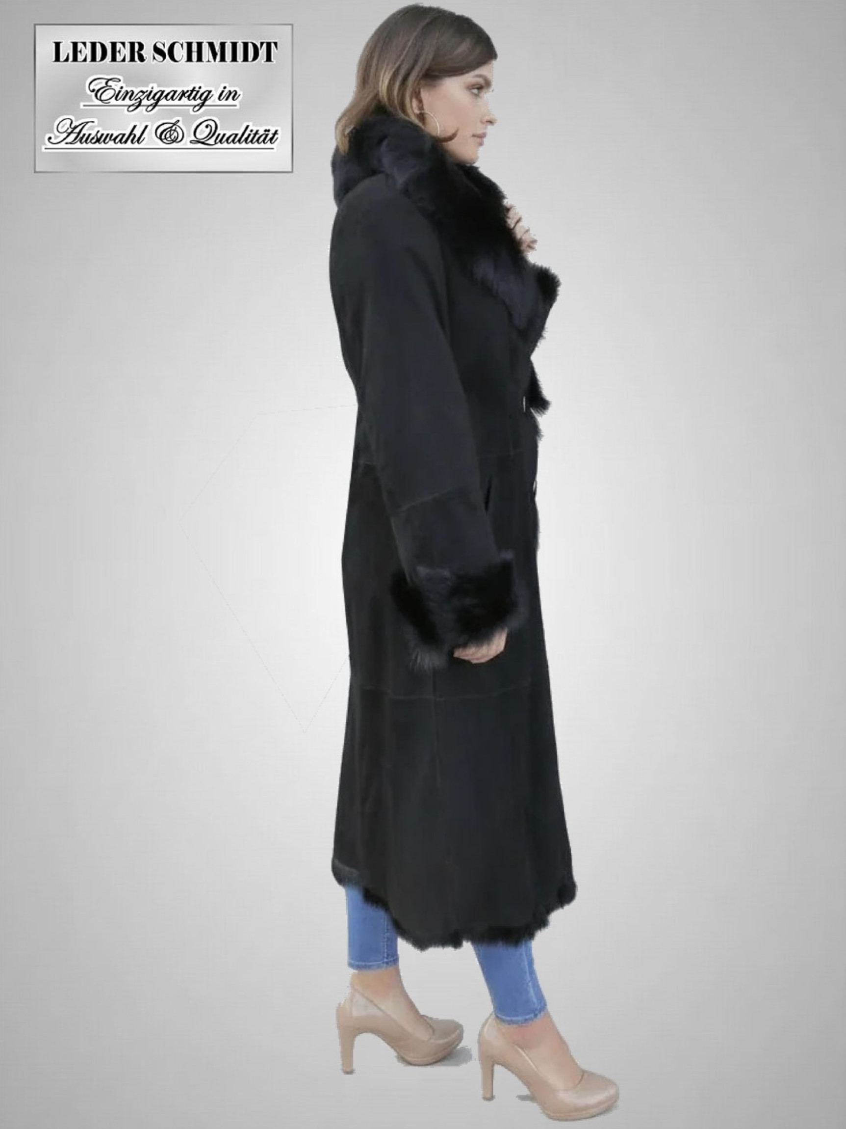 leichter langer Damen Ziegenfell-Mantel