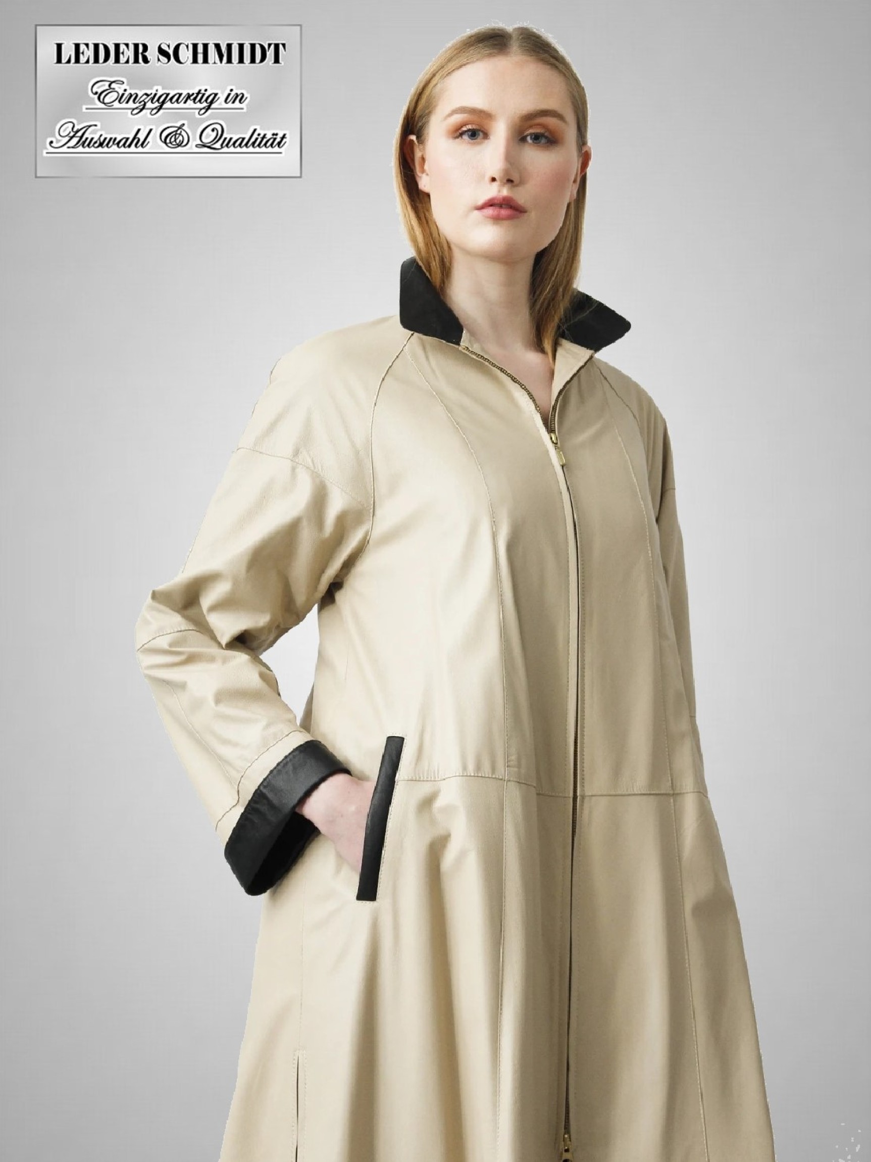 langer Damen- Leder-Mantel