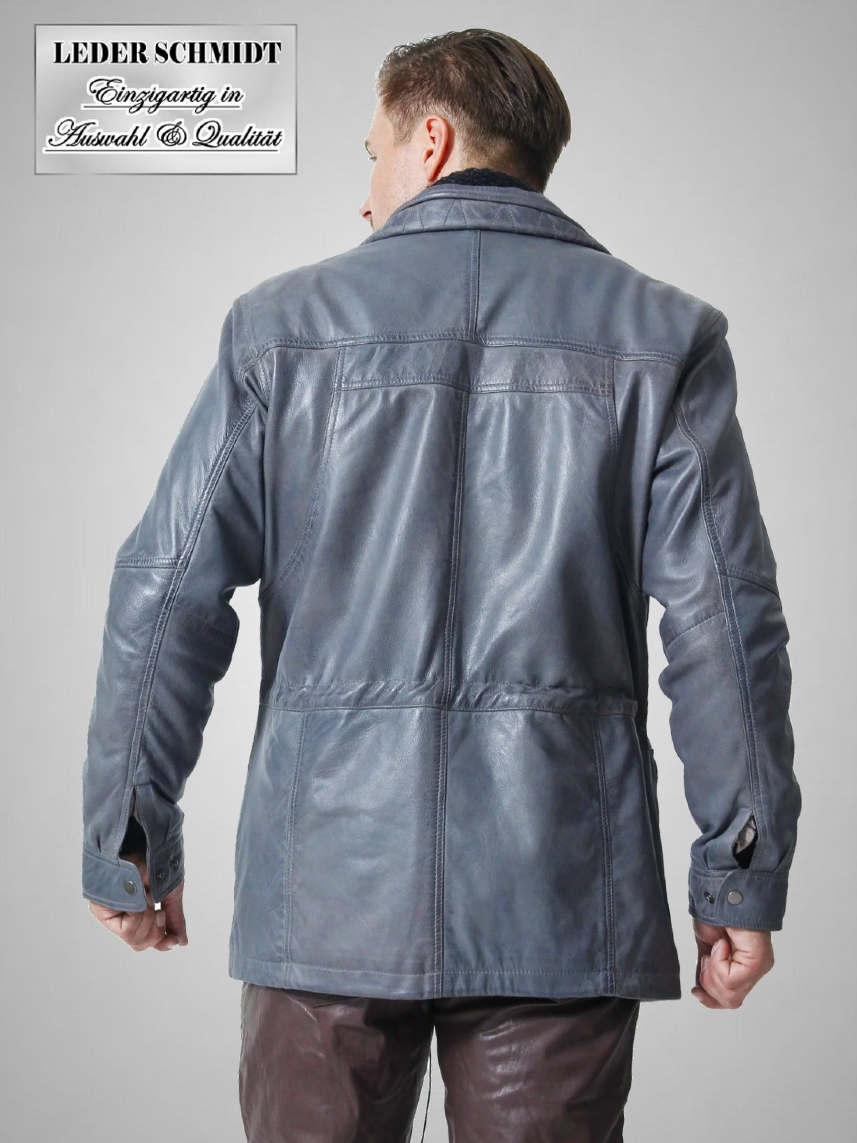 sportliche lange Herren Lederjacke