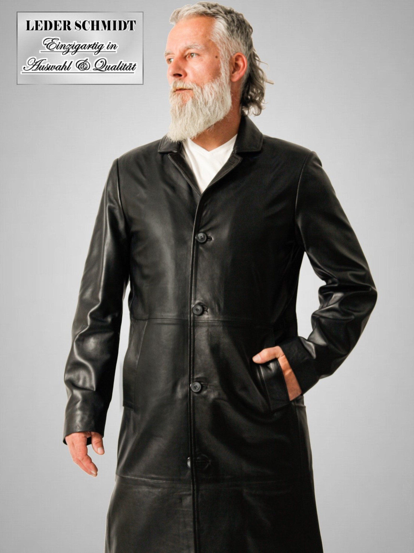 klassicher echter Ledermantel schwarz Herren Übergang echt