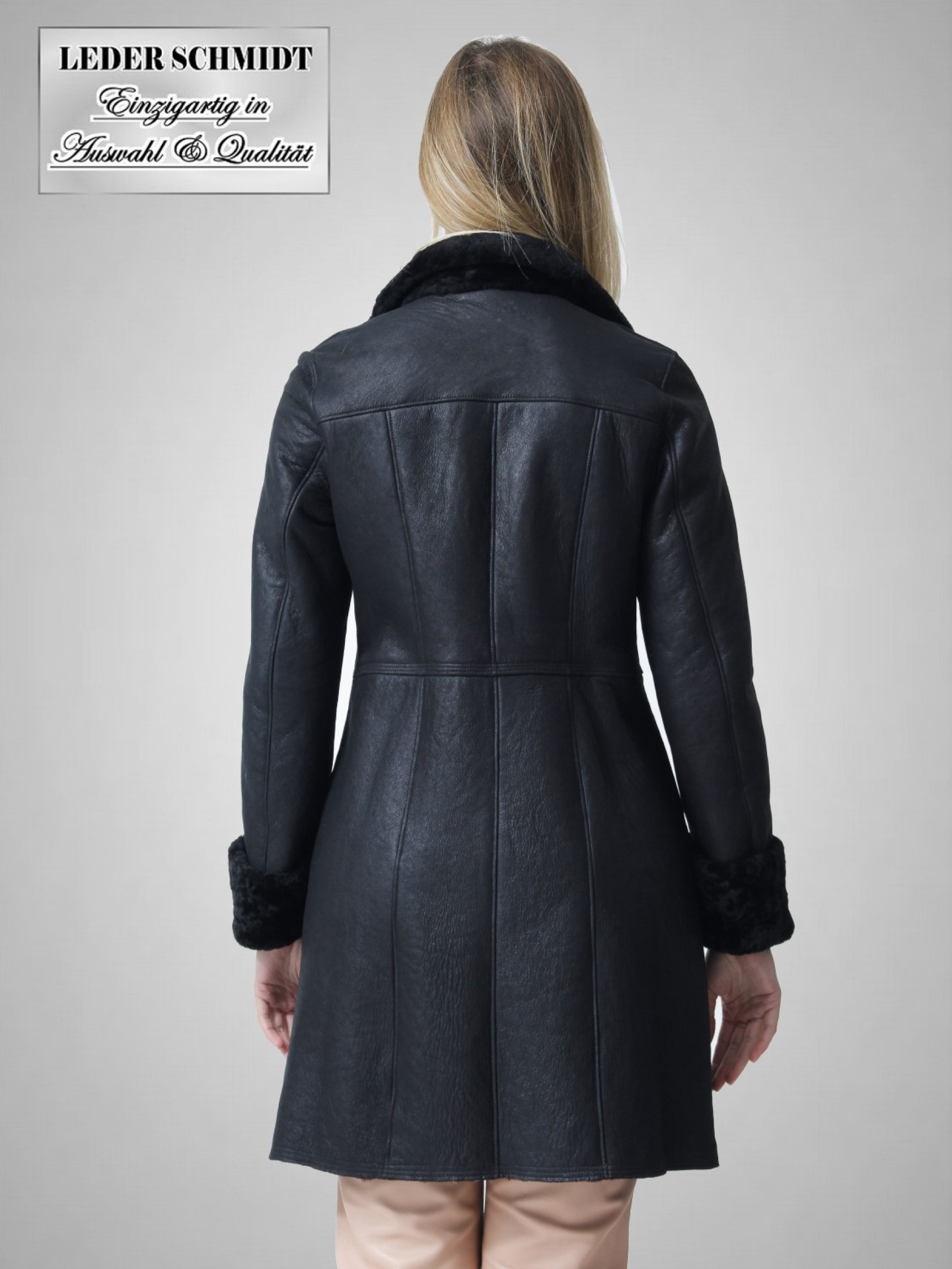 echte Damen Lammfelljacke Lammfellmantel schwarz figurbetont