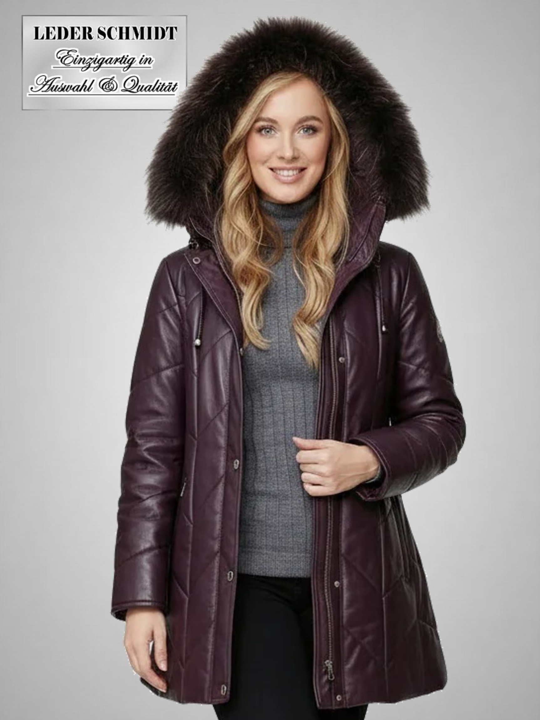 Hochwertiger Damen-Leder-Parka mit Kapuze