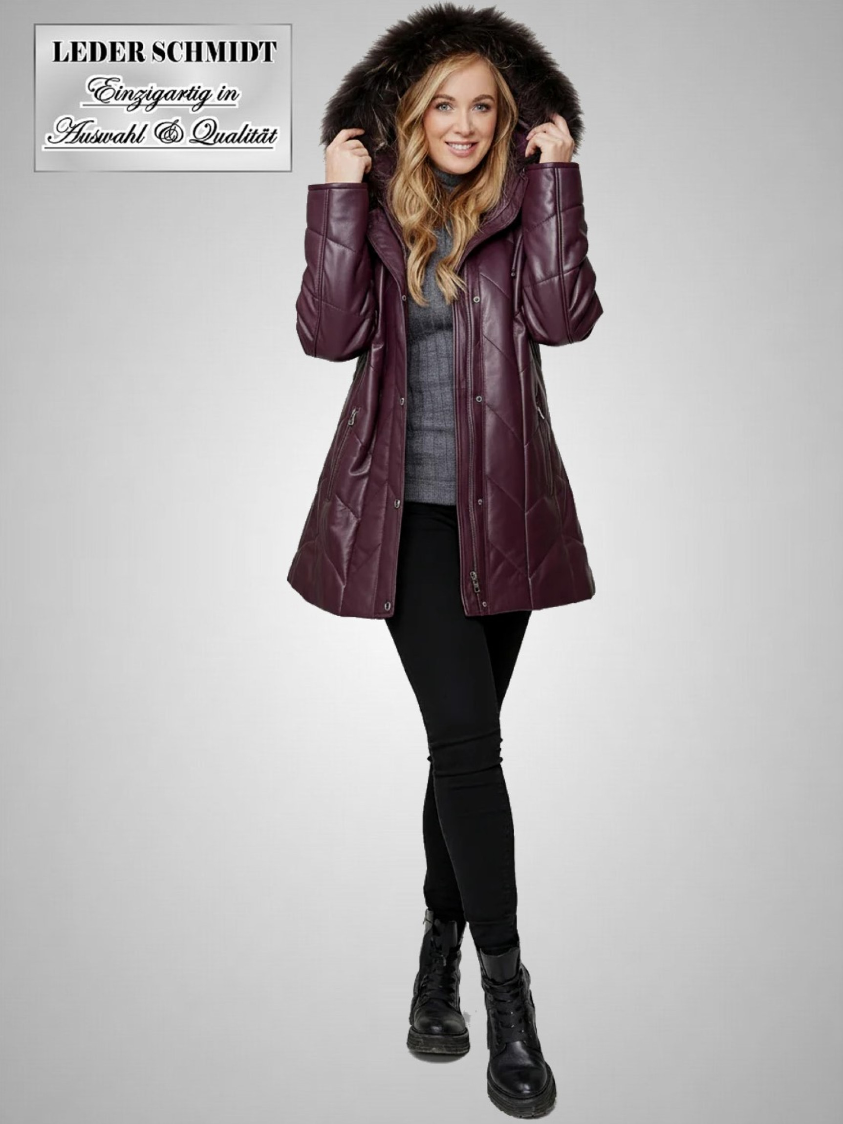Hochwertiger Damen-Leder-Parka mit Kapuze