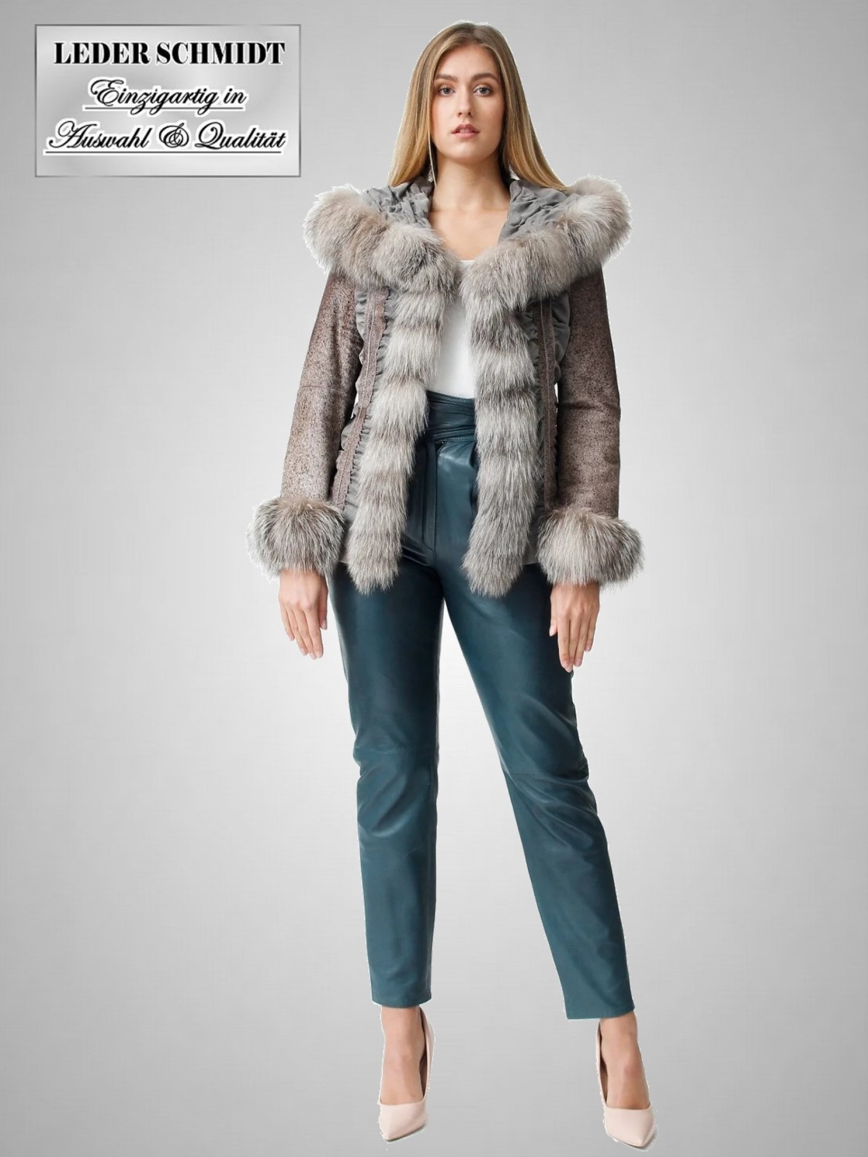 Damen Lederjacke mit Lammfell