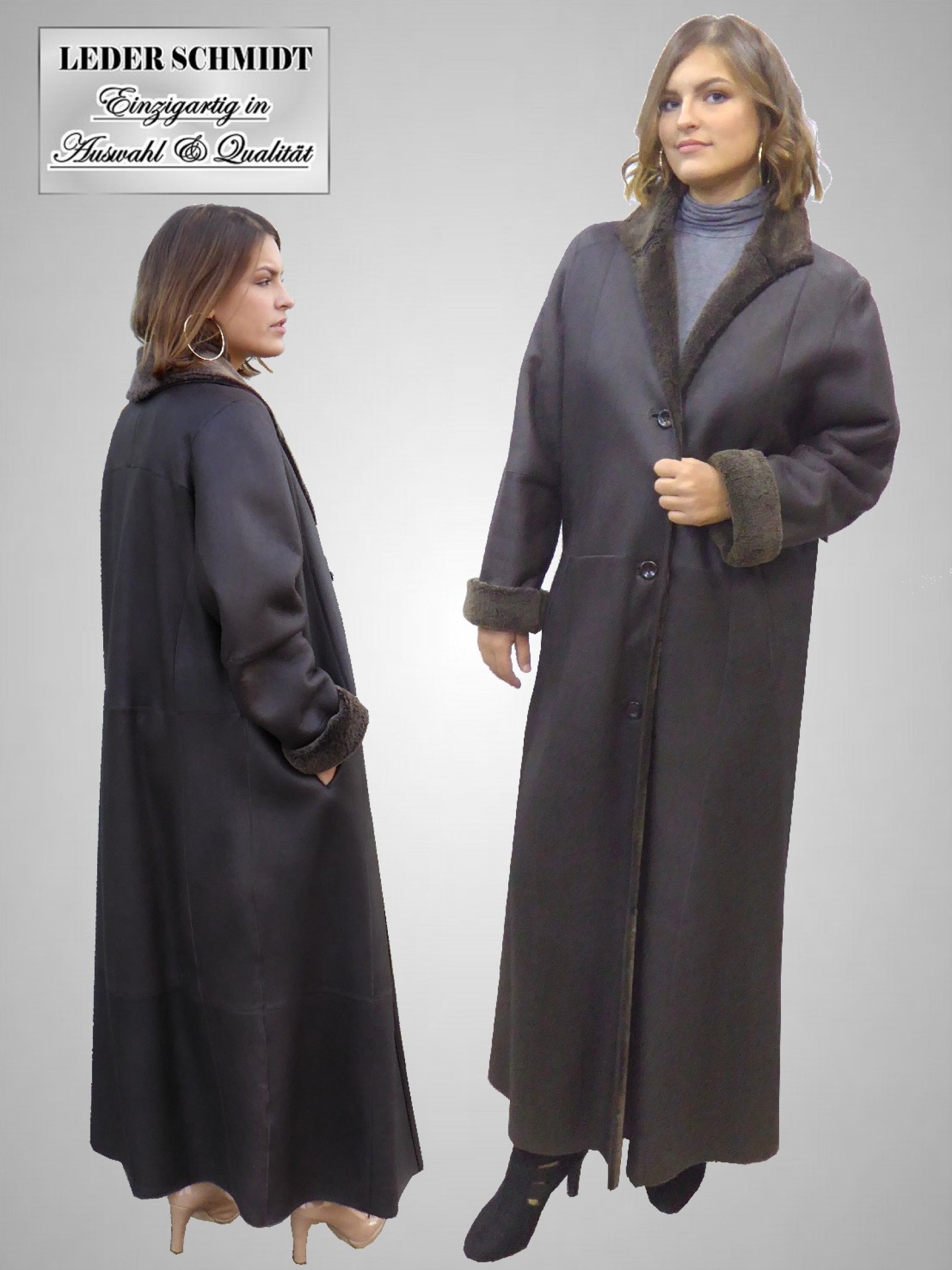 extra langer brauner Damen Lammfellmantel