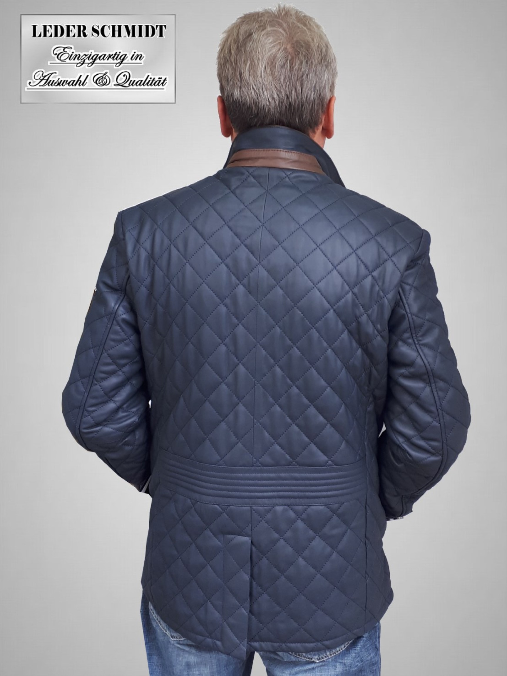 Herrenlederjacken blau gesteppt mattes echtes Leder