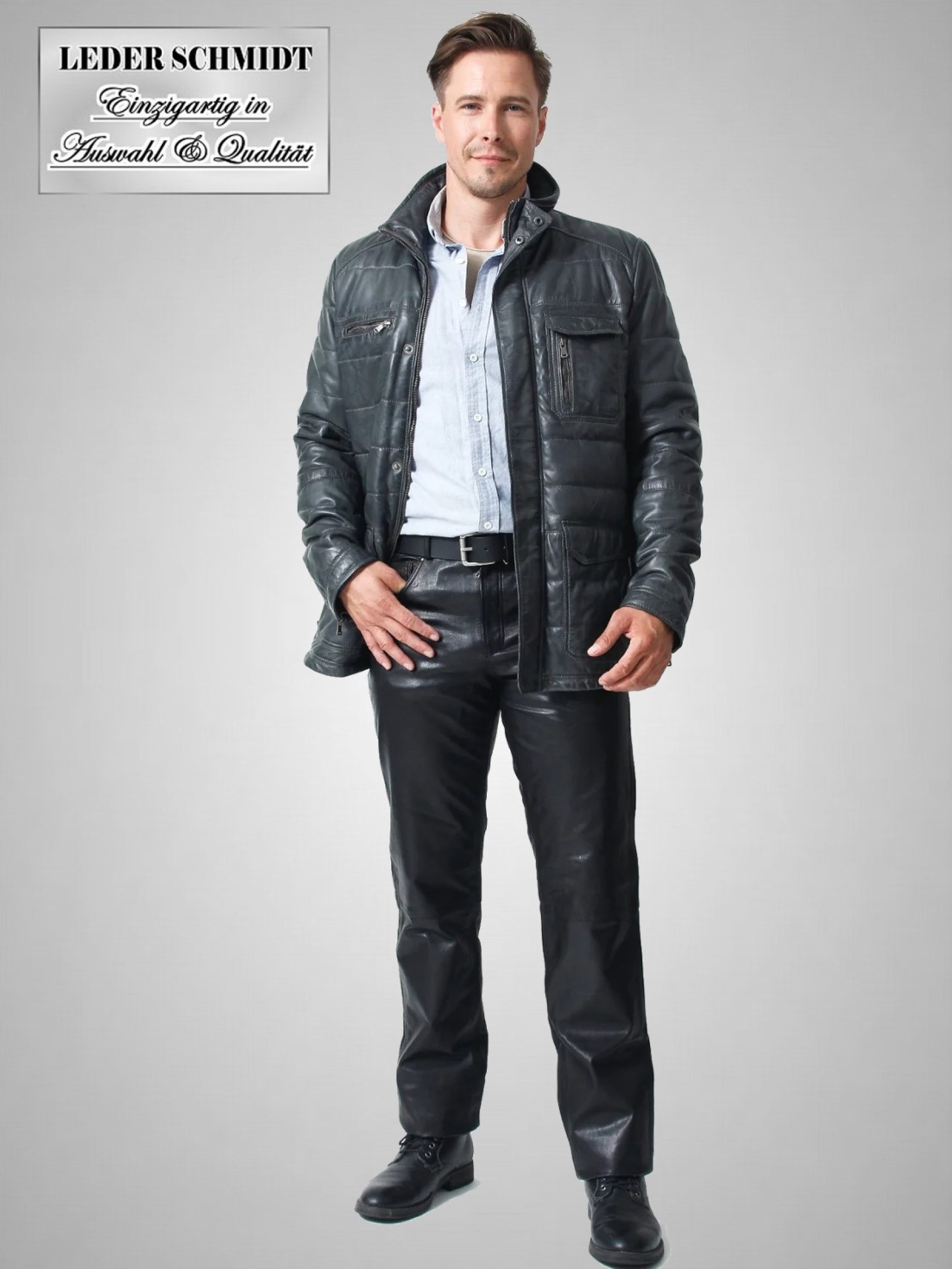 sportliche schicke Herren Lederjacke grau Vintage