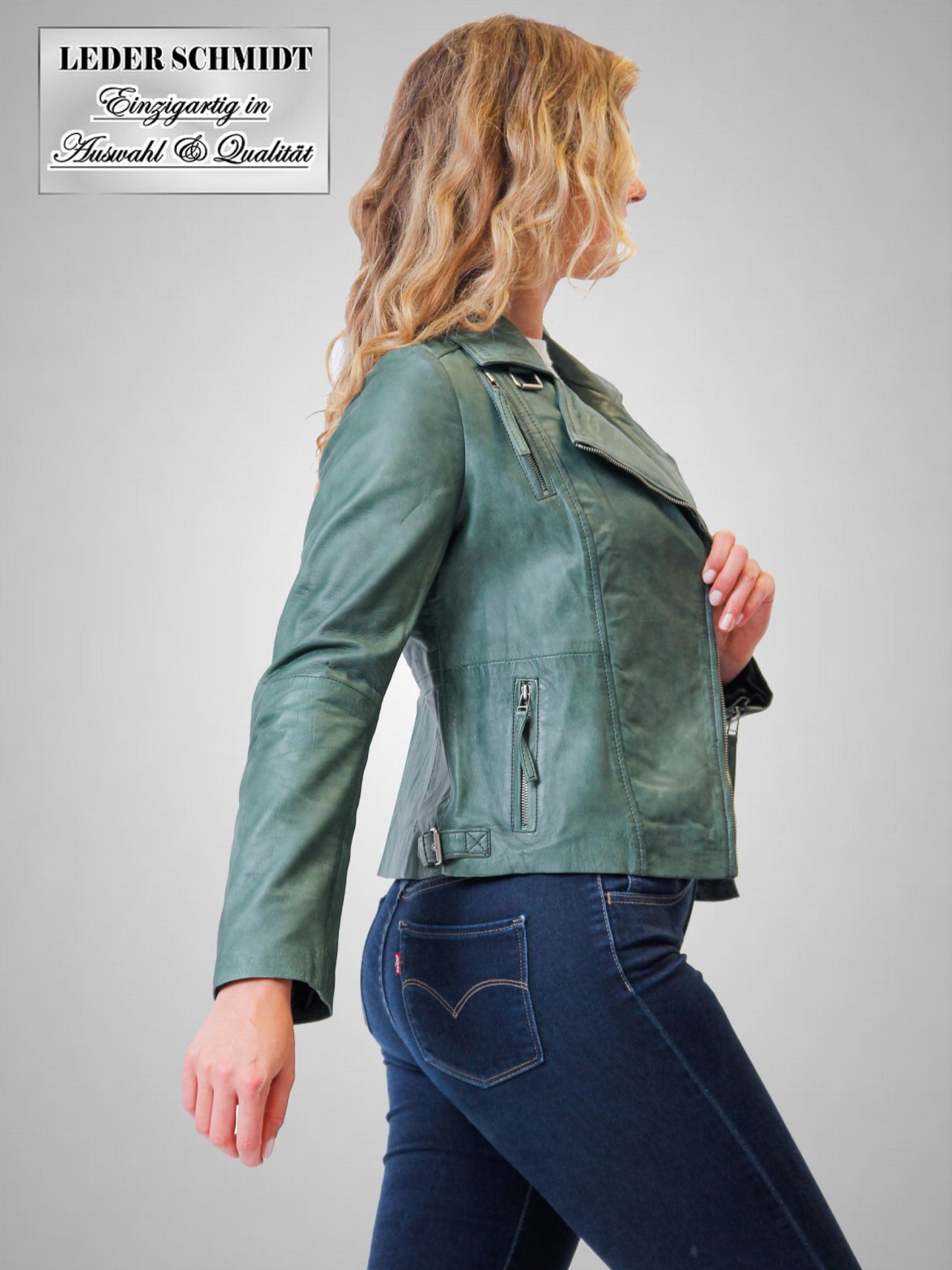 Motorrad-Lederjacke Damen echtes Leder Kurz