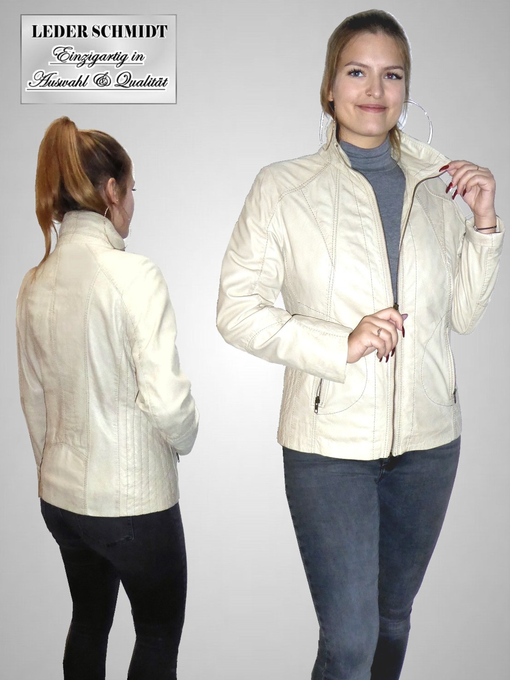 leichte echte Damen Lederjacke aus Lammnappa beige