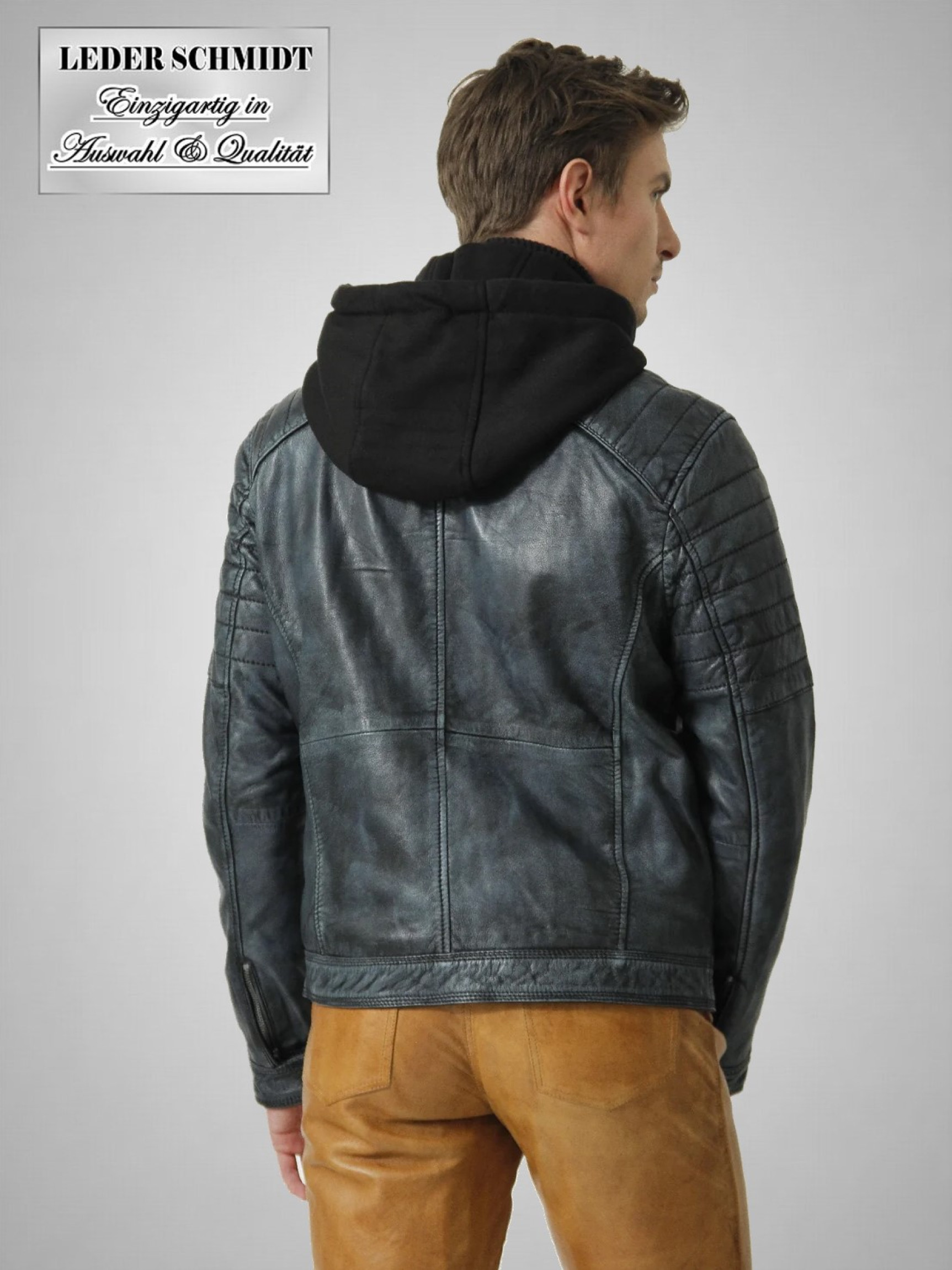 kurze Herren Biker Lederjacke mit Stehkragen