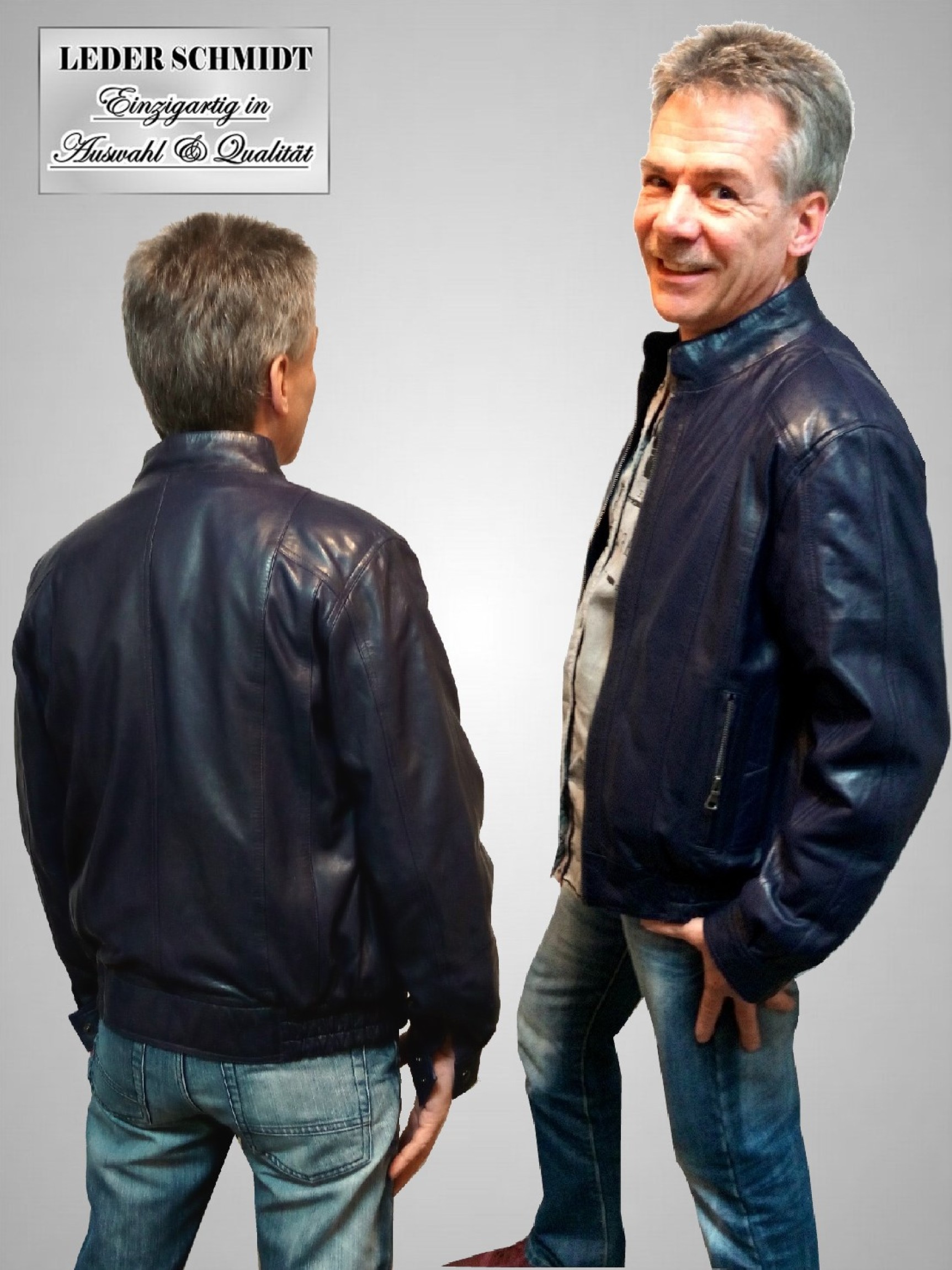 blaue kurze herrenlederjacke