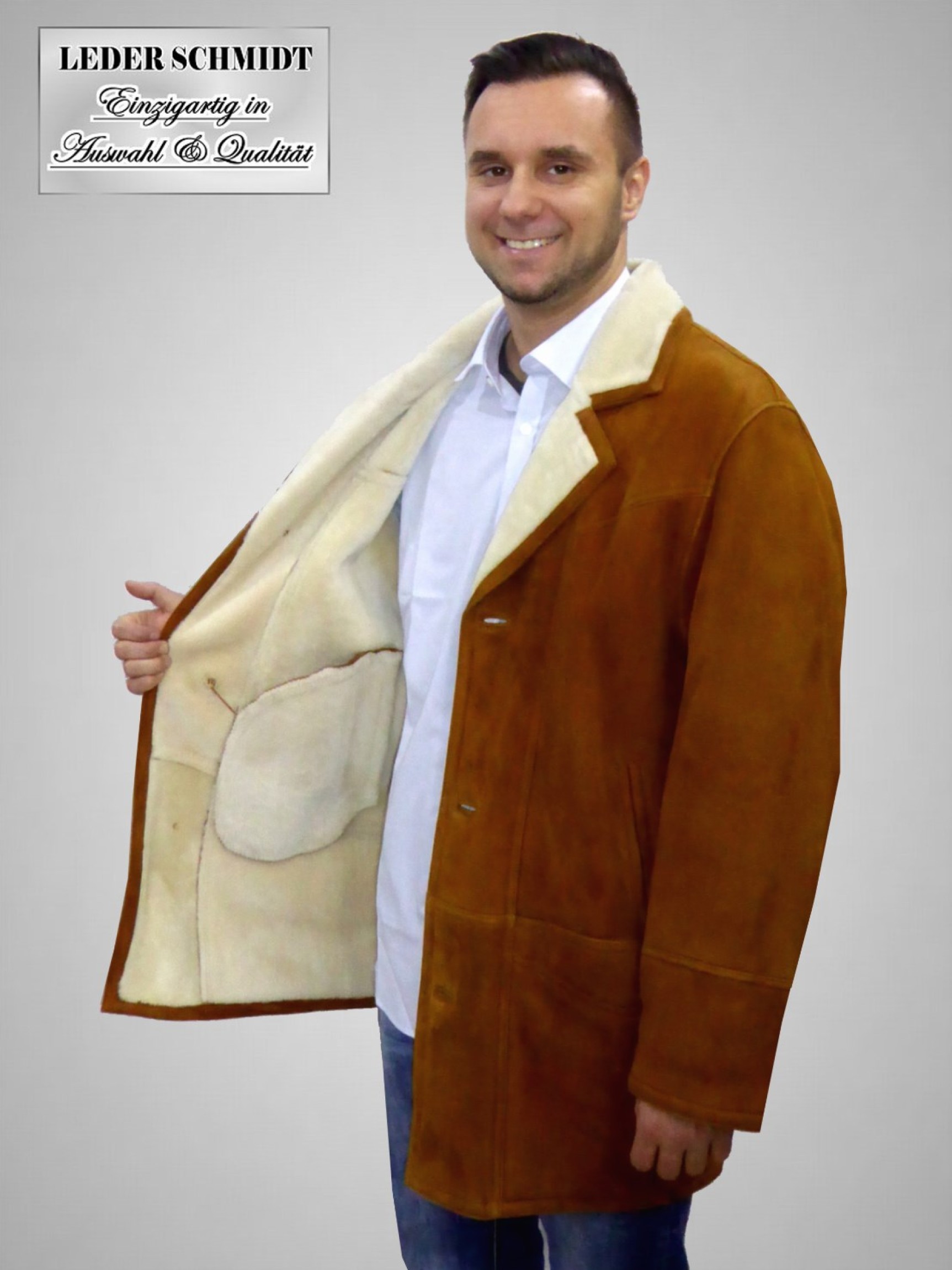 lange leichte Lammfelljacke für Herren