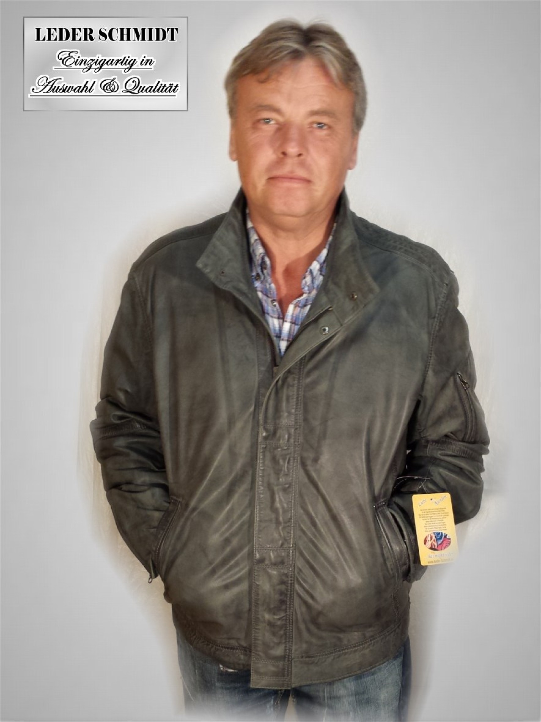 Herren Lederjacke kurz grau leicht