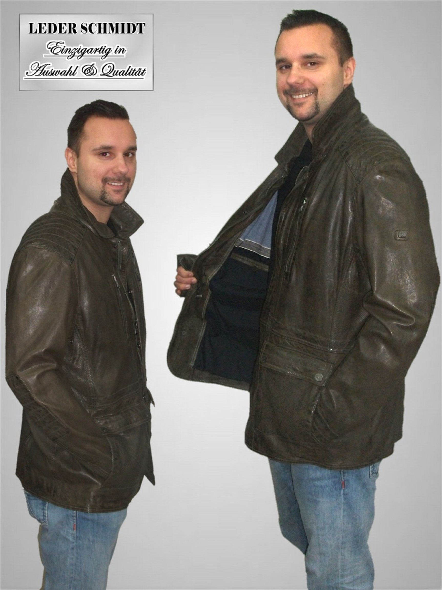 lange Herren Lederjacke sportlich oliv