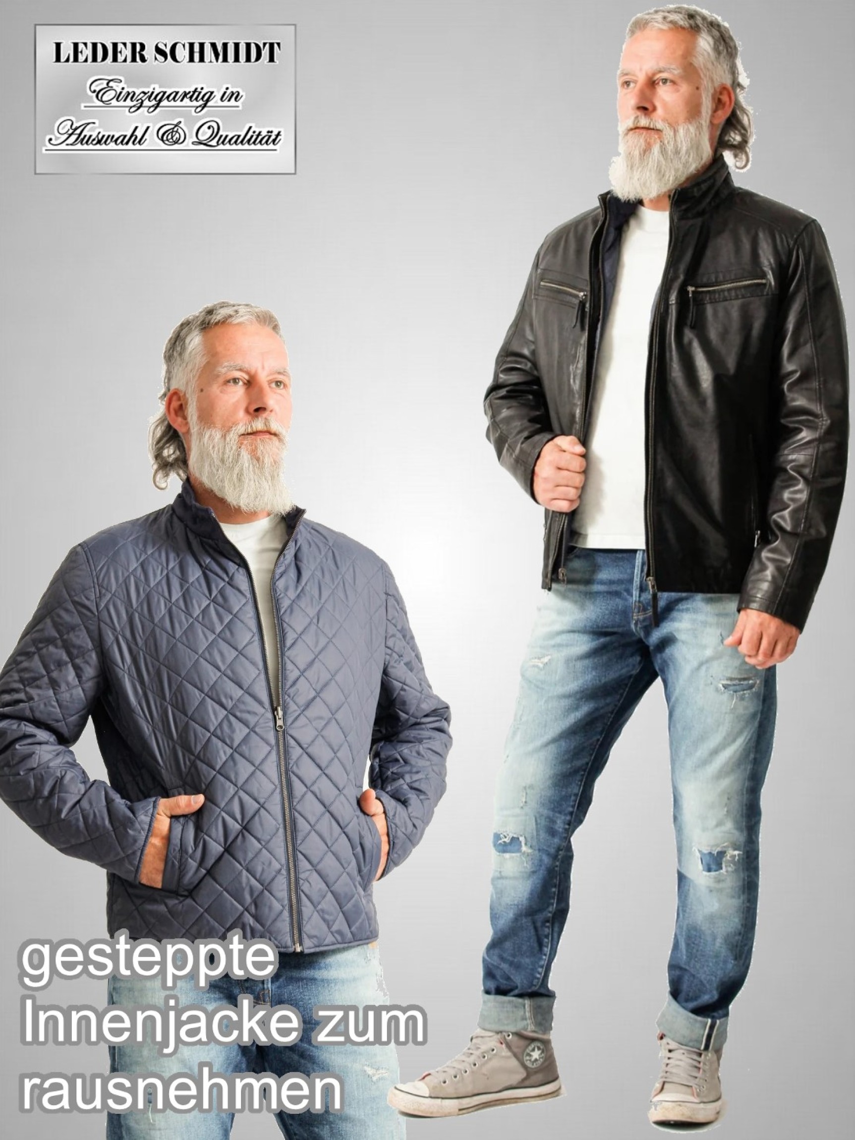 kurze Herren Lederjacke schwarz mit rausnehmbarem steppfutter