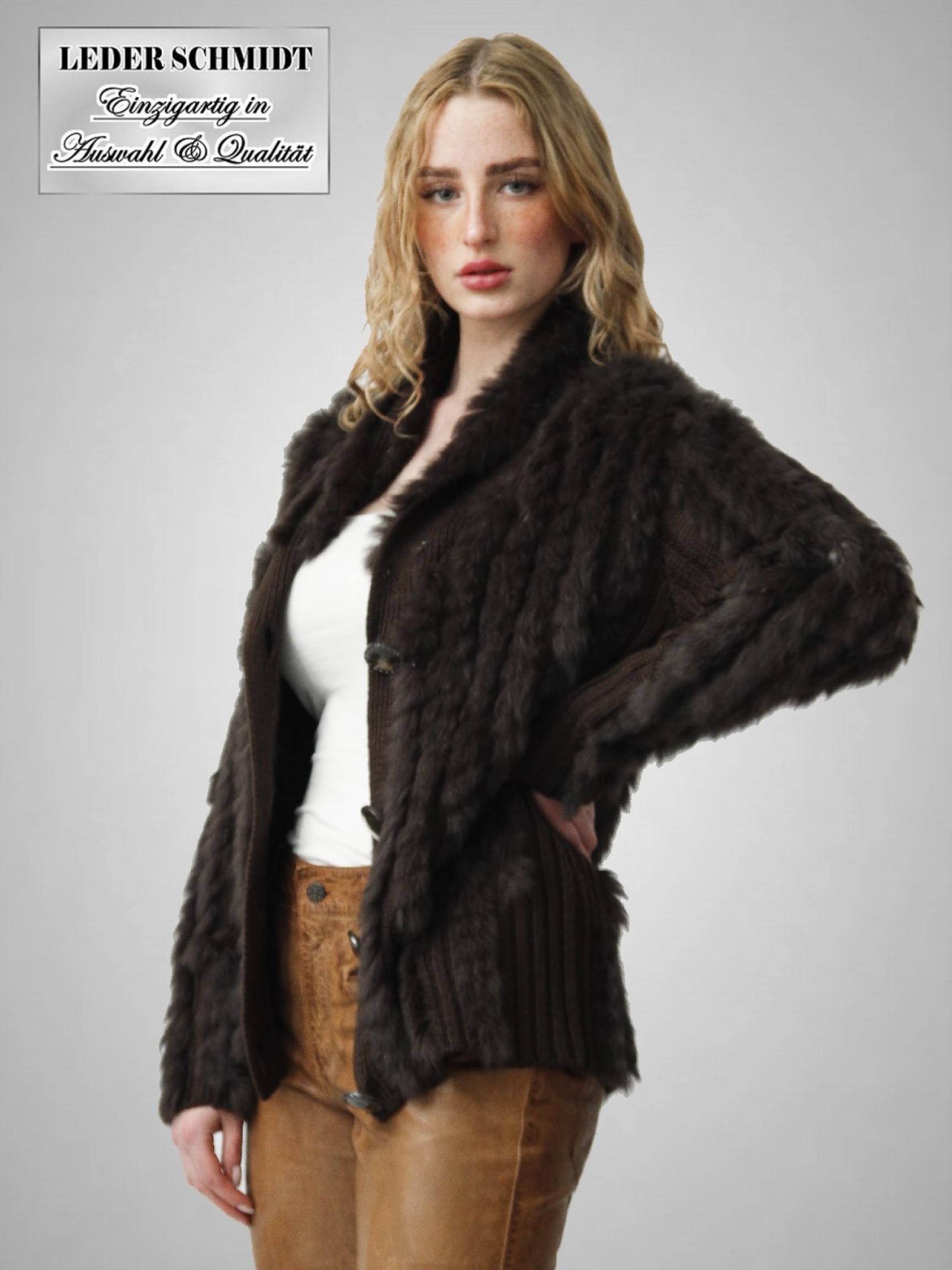 Strick-Jacke mit Kaninchenfell