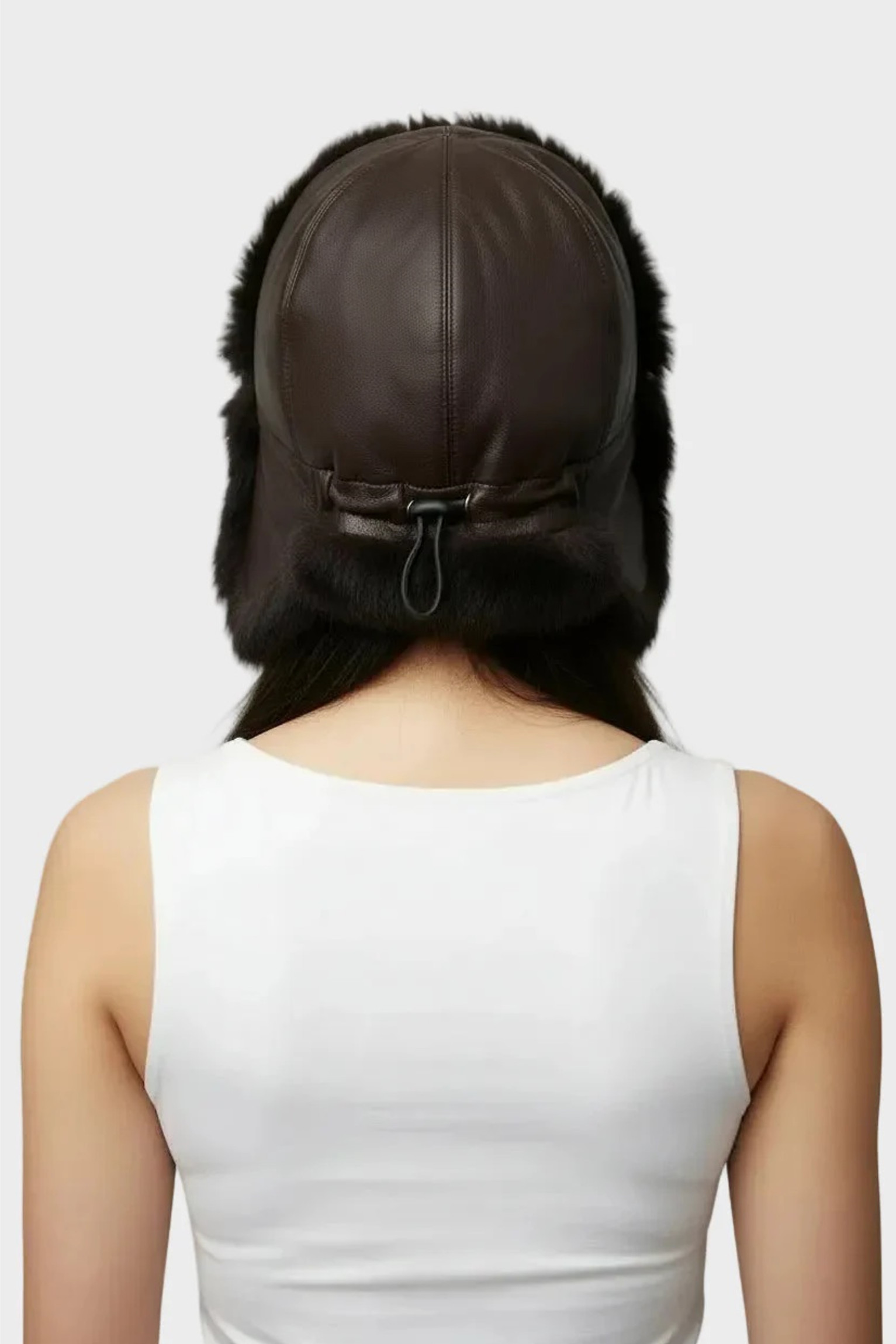 Damen Leder-Kaninchen-Mütze dunkelbraun