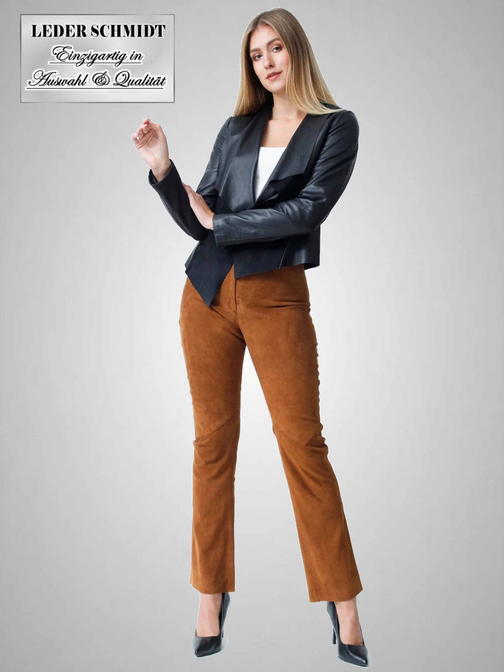 kurze schwarze Damen-Lederjacke