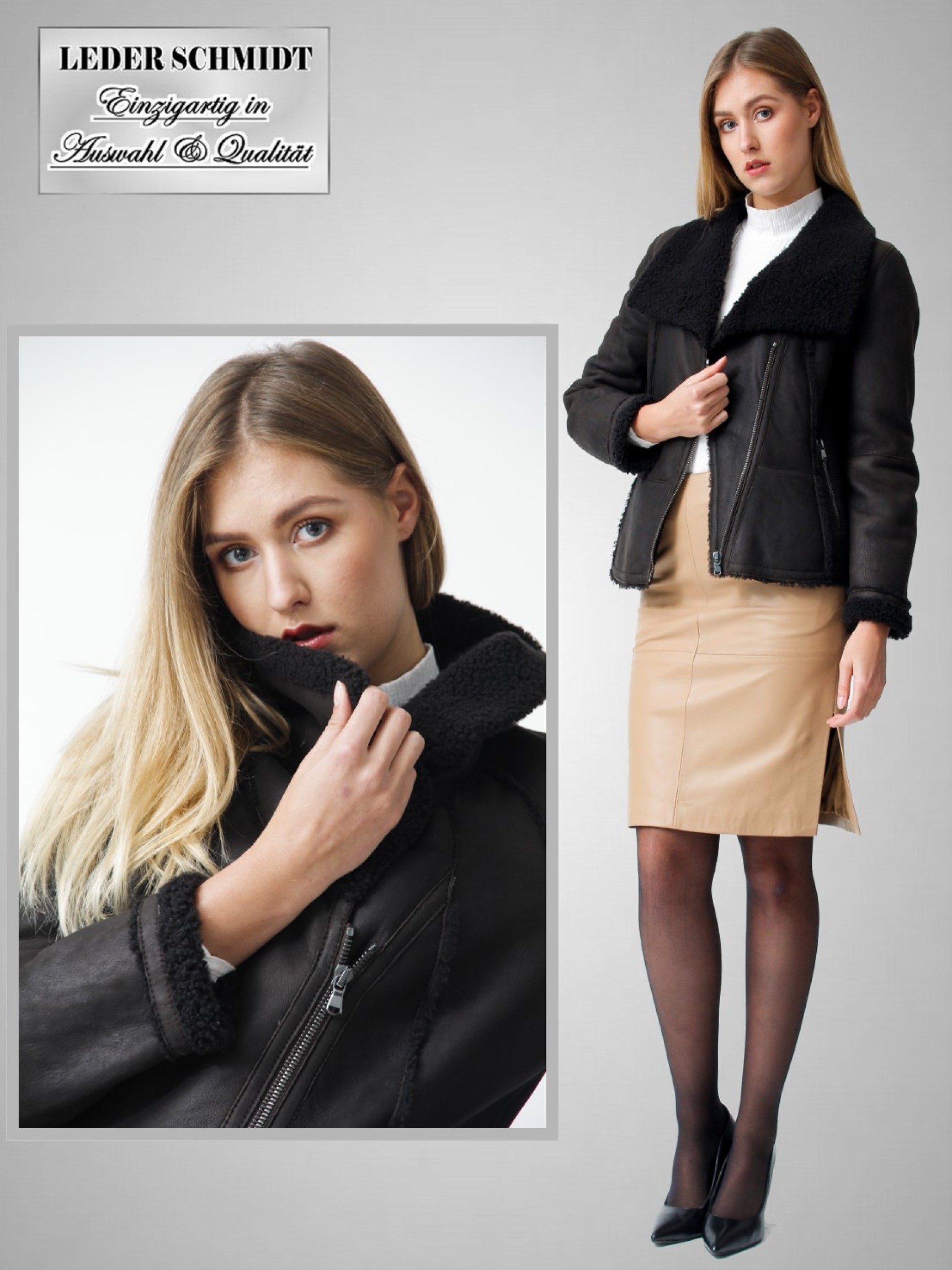 kurze echte Damen Lammfelljacke schwarz leicht