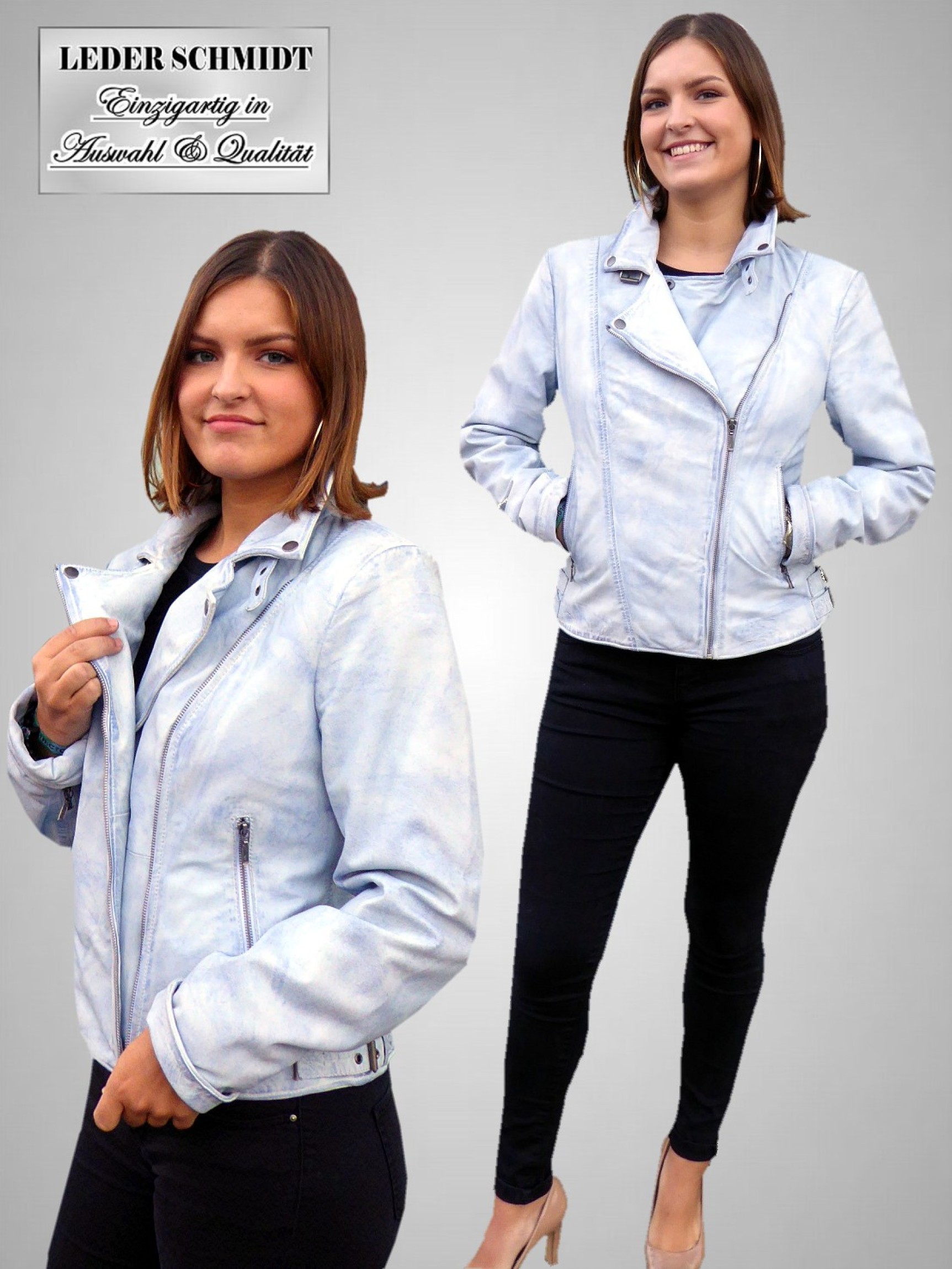 Motorrad Damen Lederjacke hell blau vintage