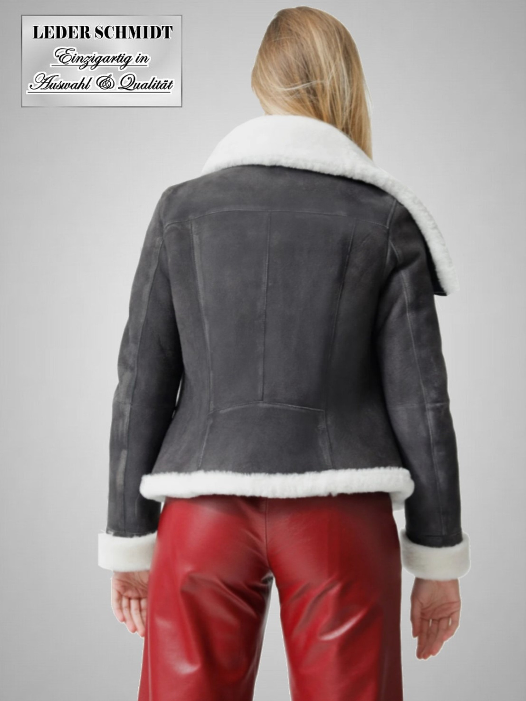 kurze Damen Lammfelljacke mit großem Kragen