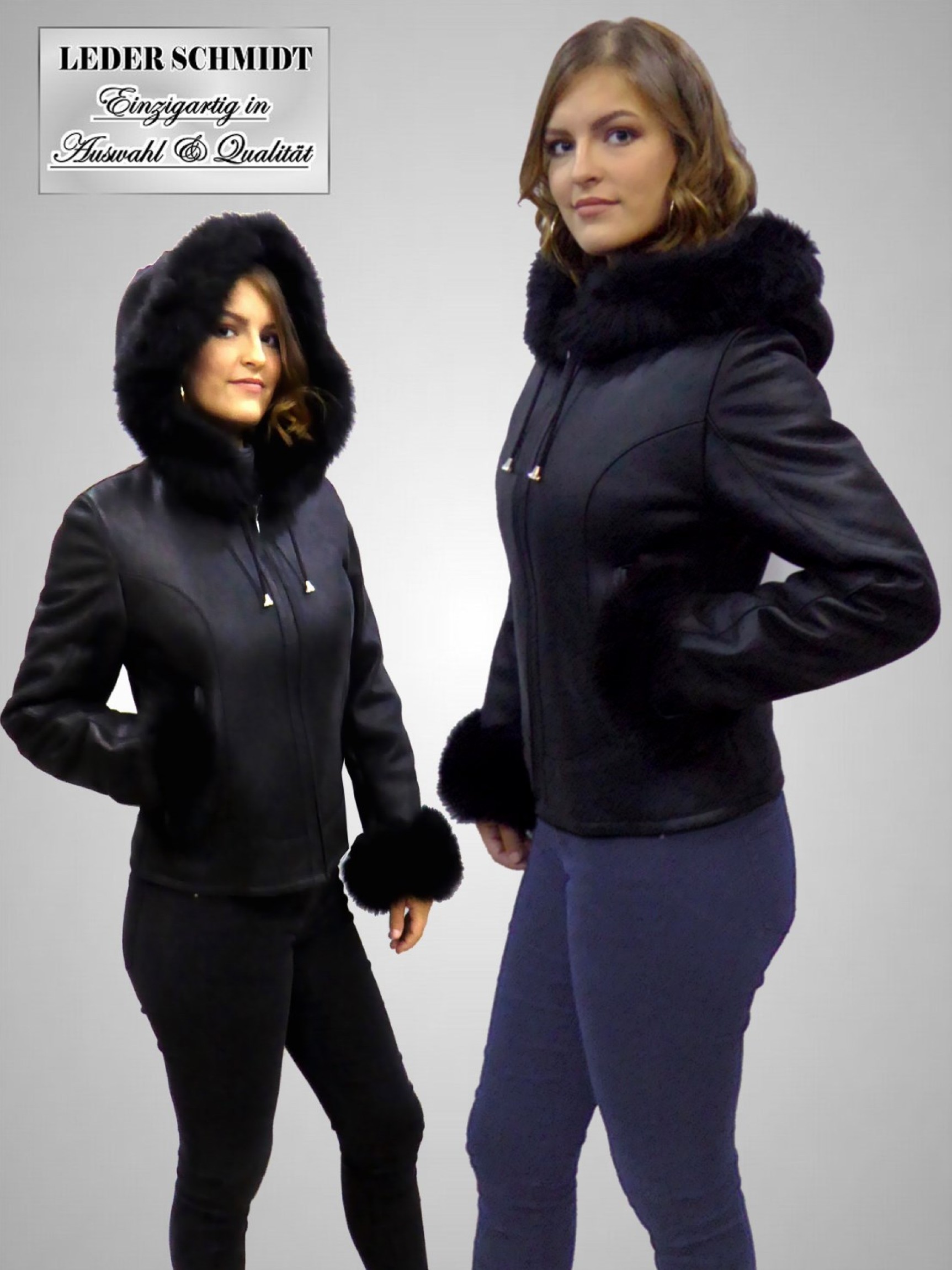 Leichte kurze Damen Lammfelljacke schwarz Reißverschluss