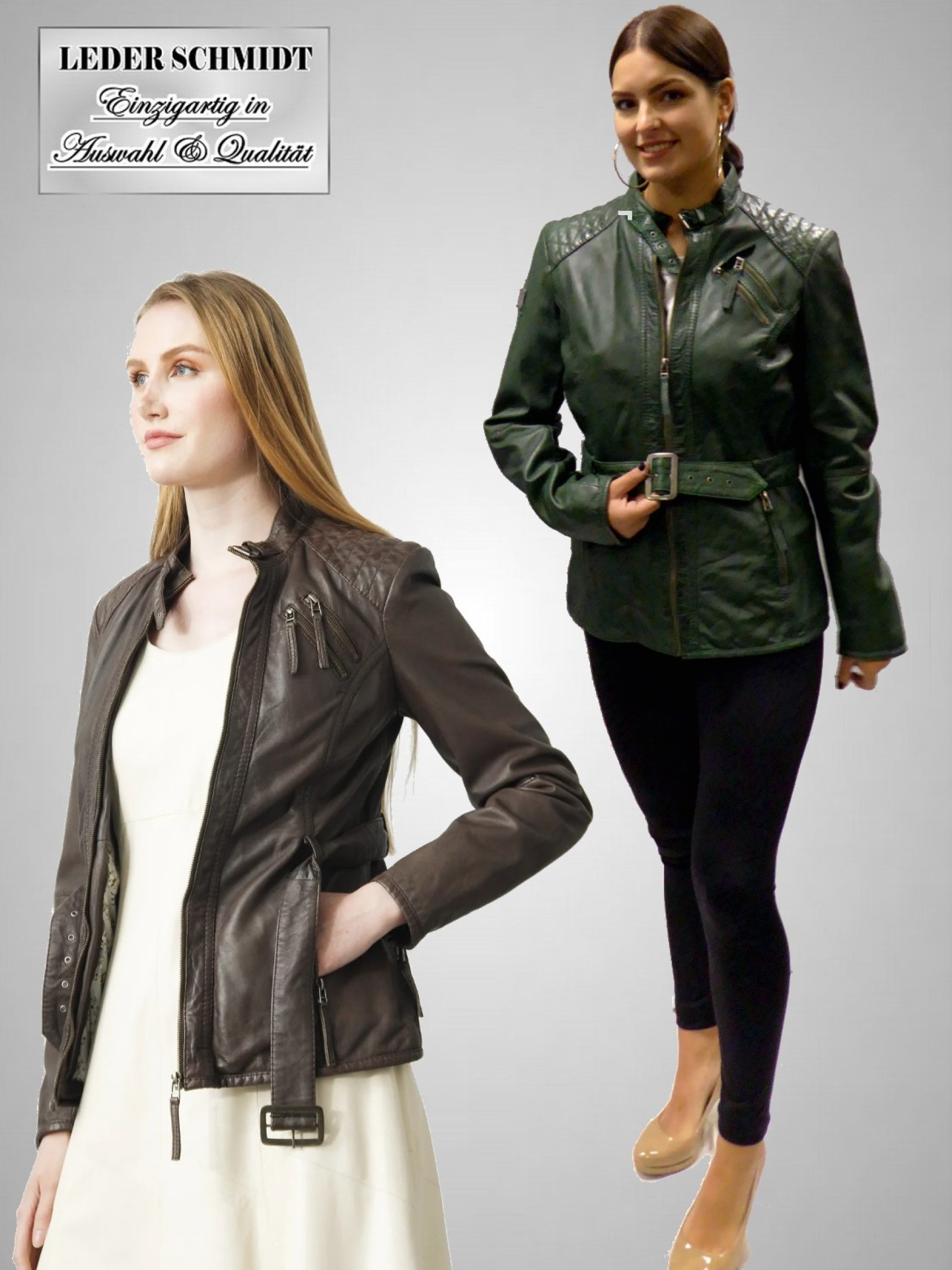Halblange leichte Damen-Lederjacke mit Taillengürtel