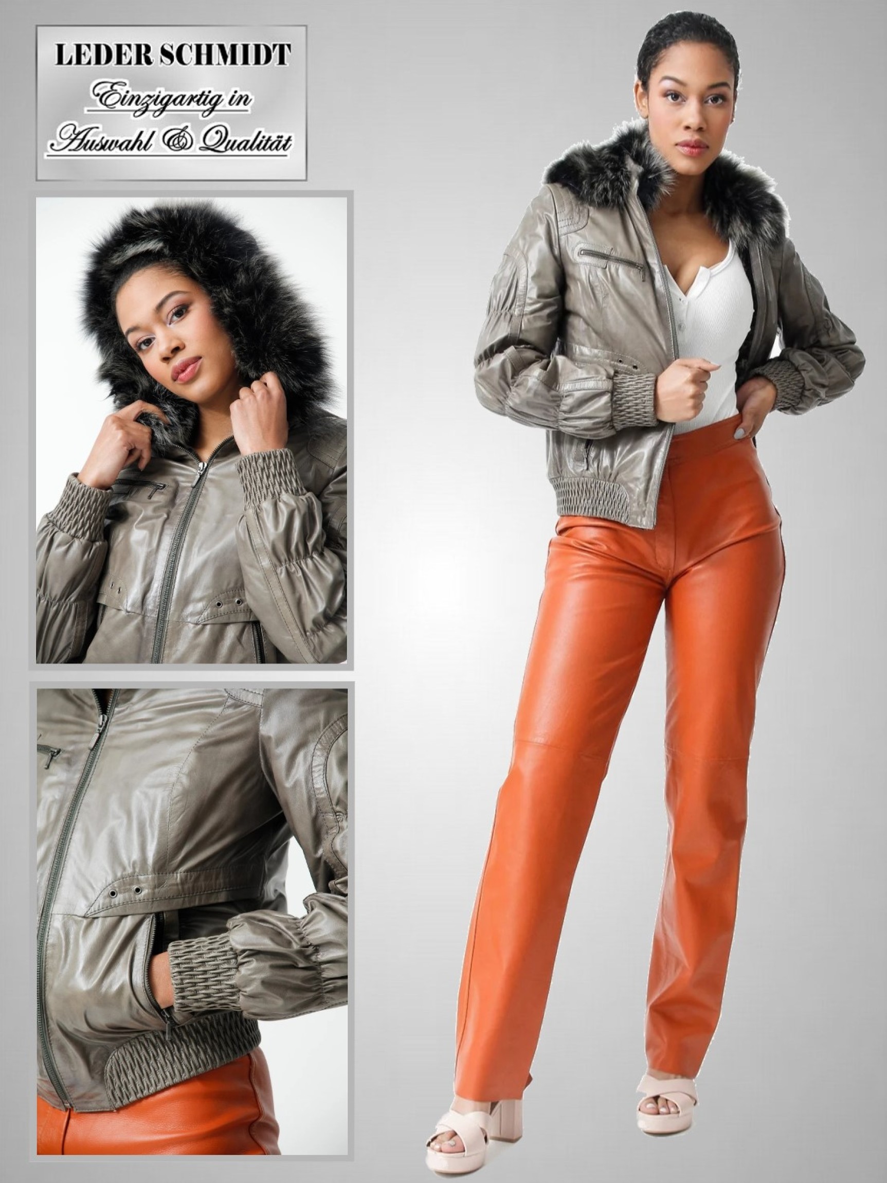 kurzer Damen Lederblouson mit Pelzfutter