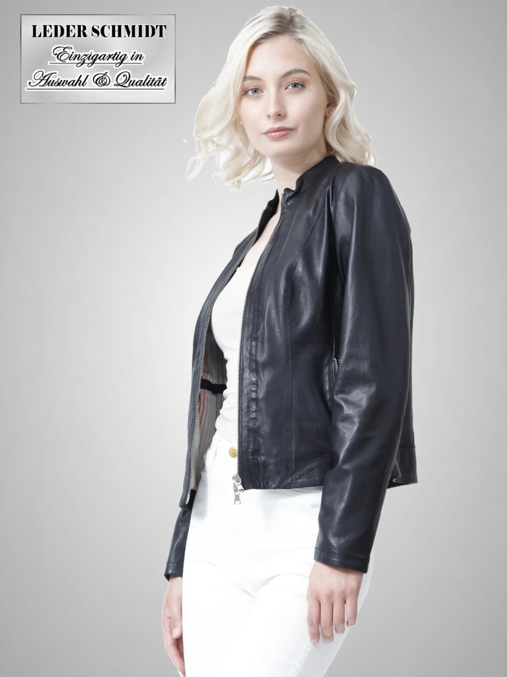 leichte Damen Lederjacke mit Stehkragen
