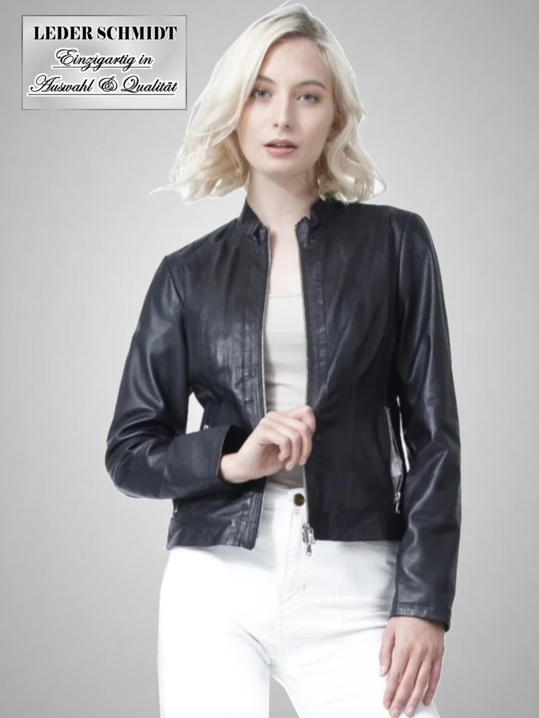 leichte Damen Lederjacke mit Stehkragen