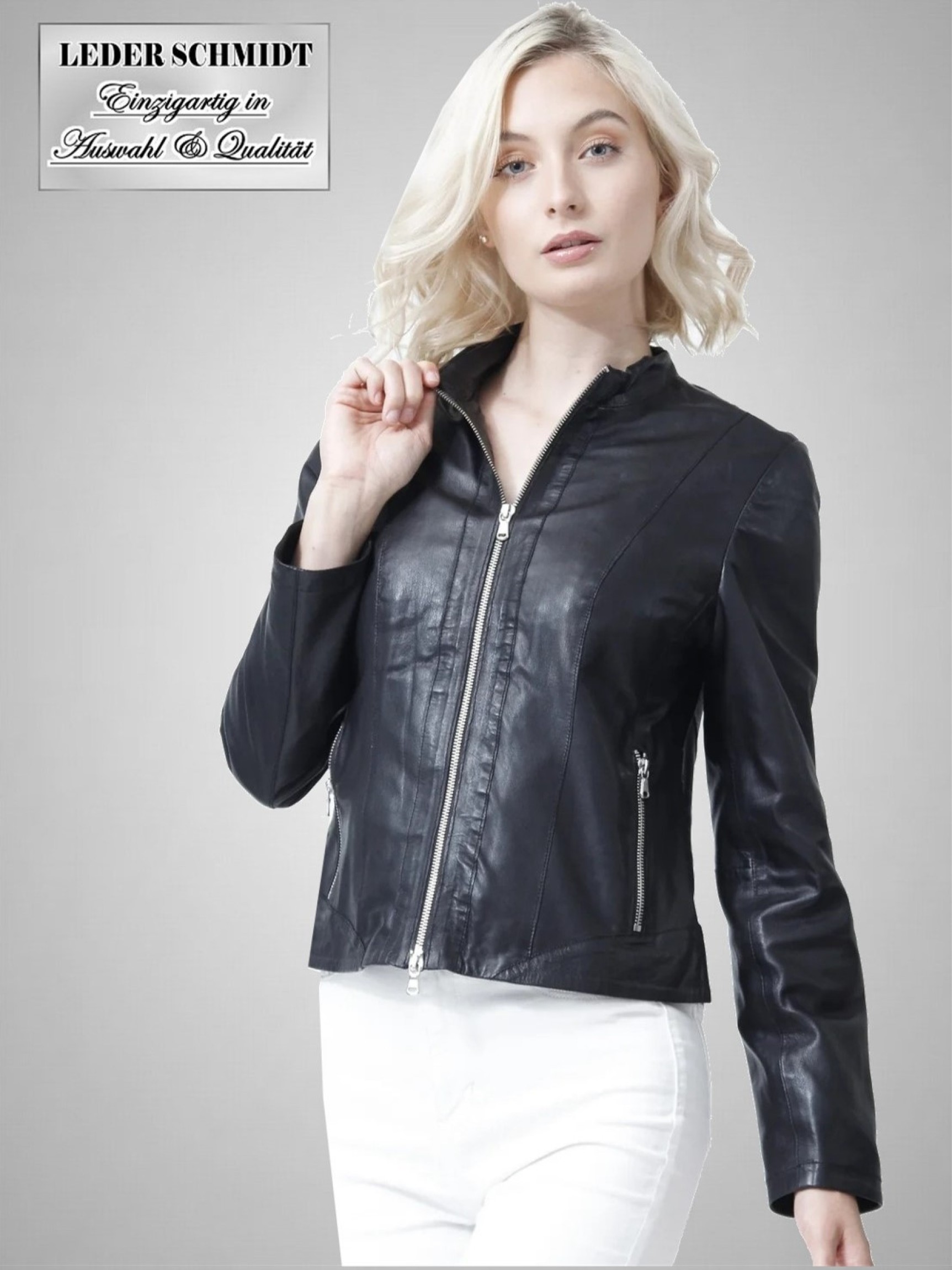leichte Damen Lederjacke mit Stehkragen