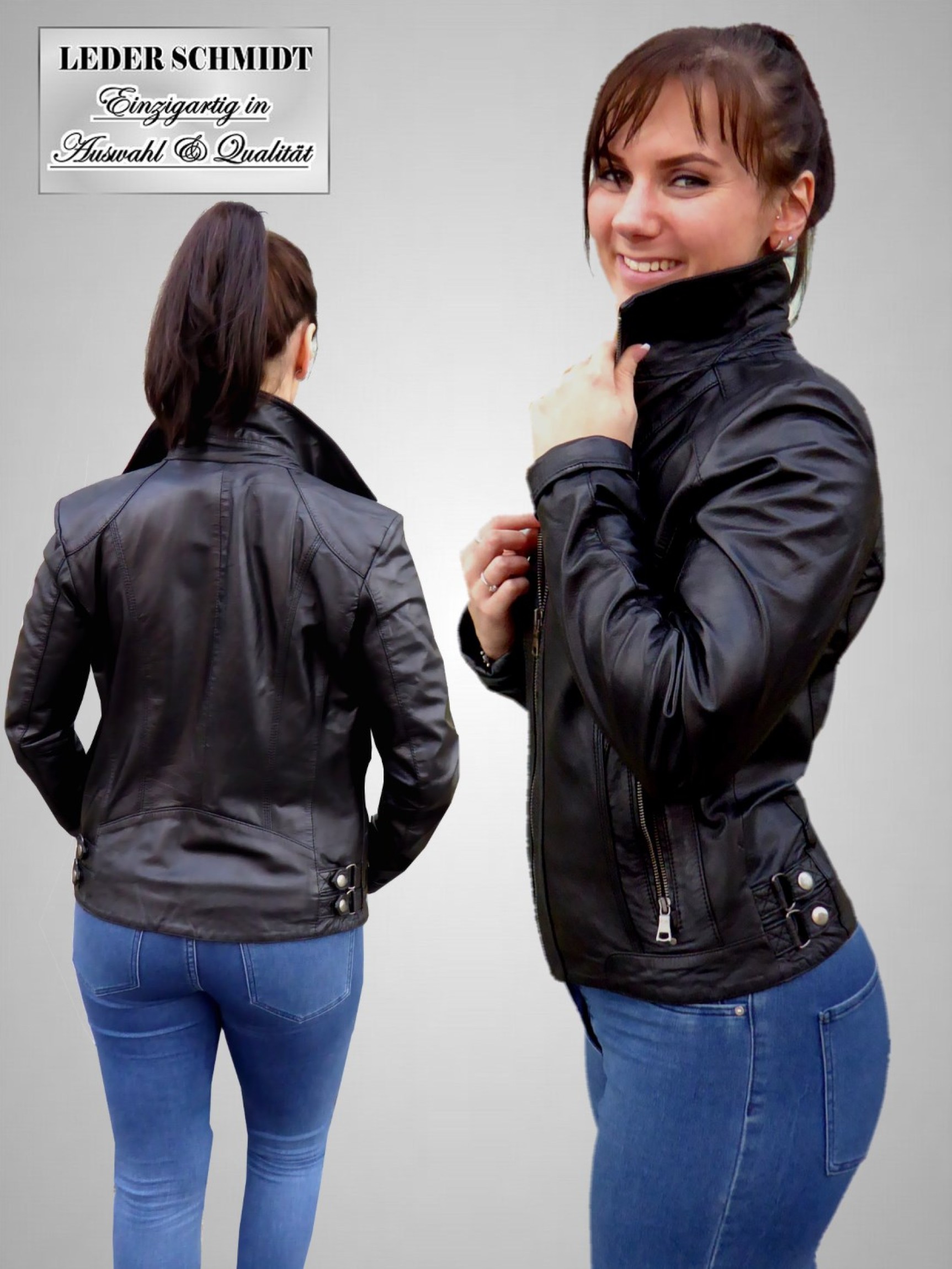 schwarze Biker Herren Lederjacke