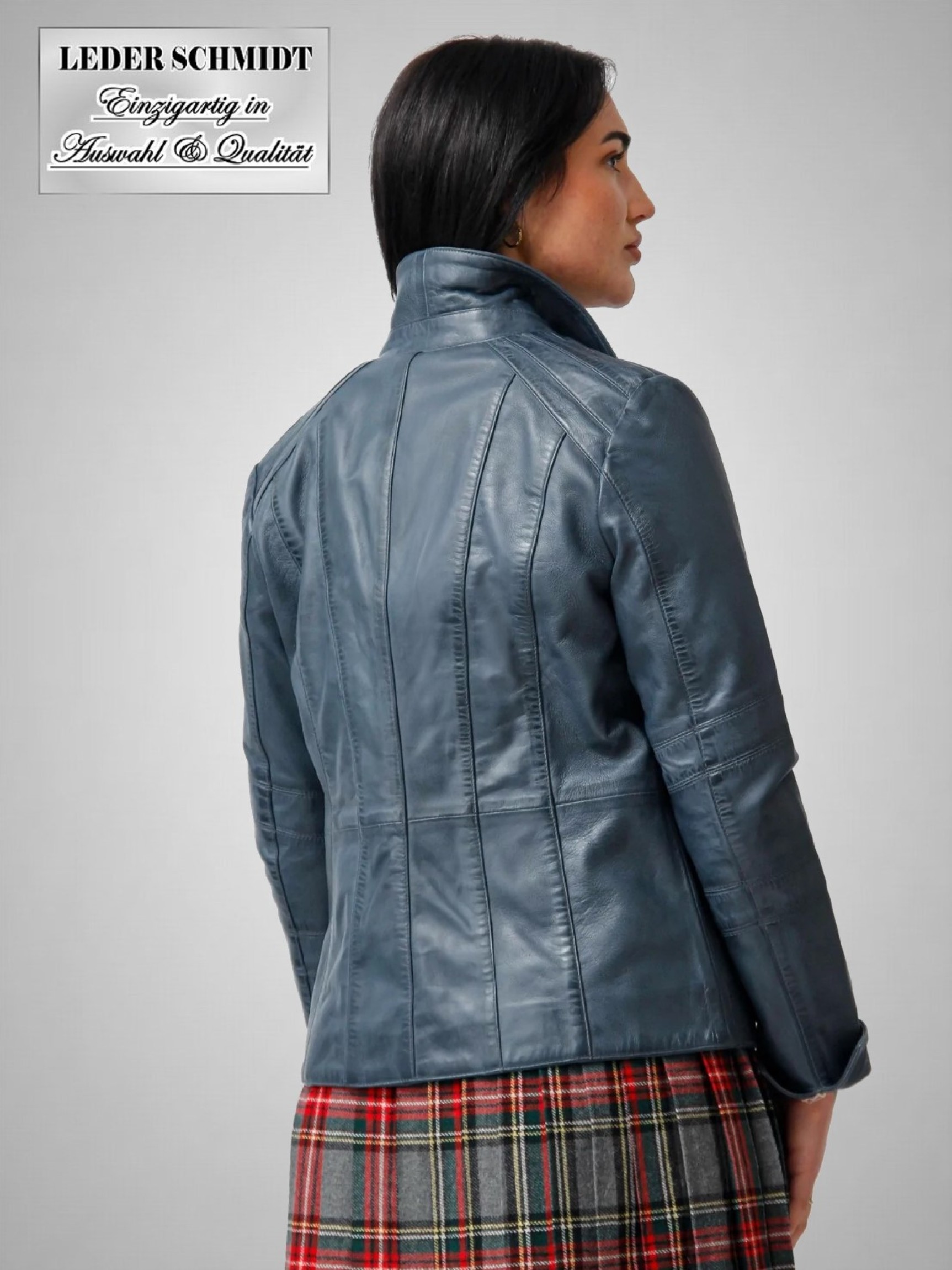 blaue echte kurze Damen Lederjacke