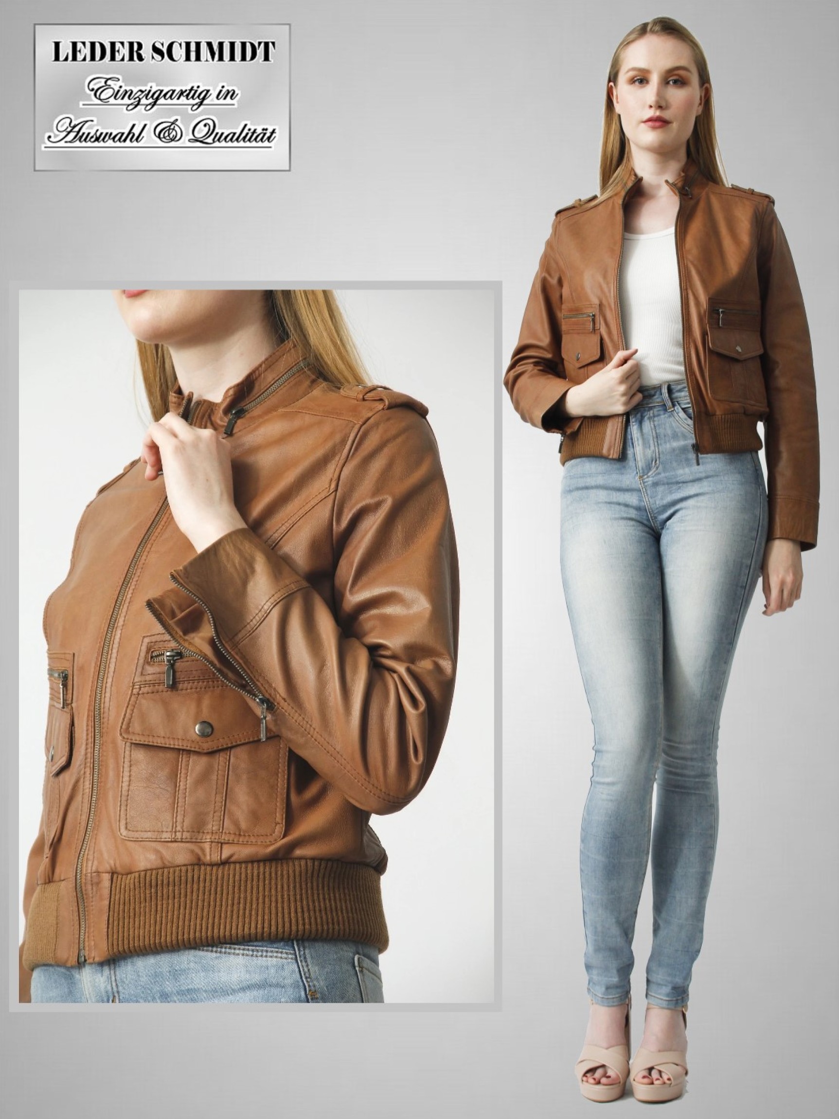 Strickbund Leder Blouson Dame kurz