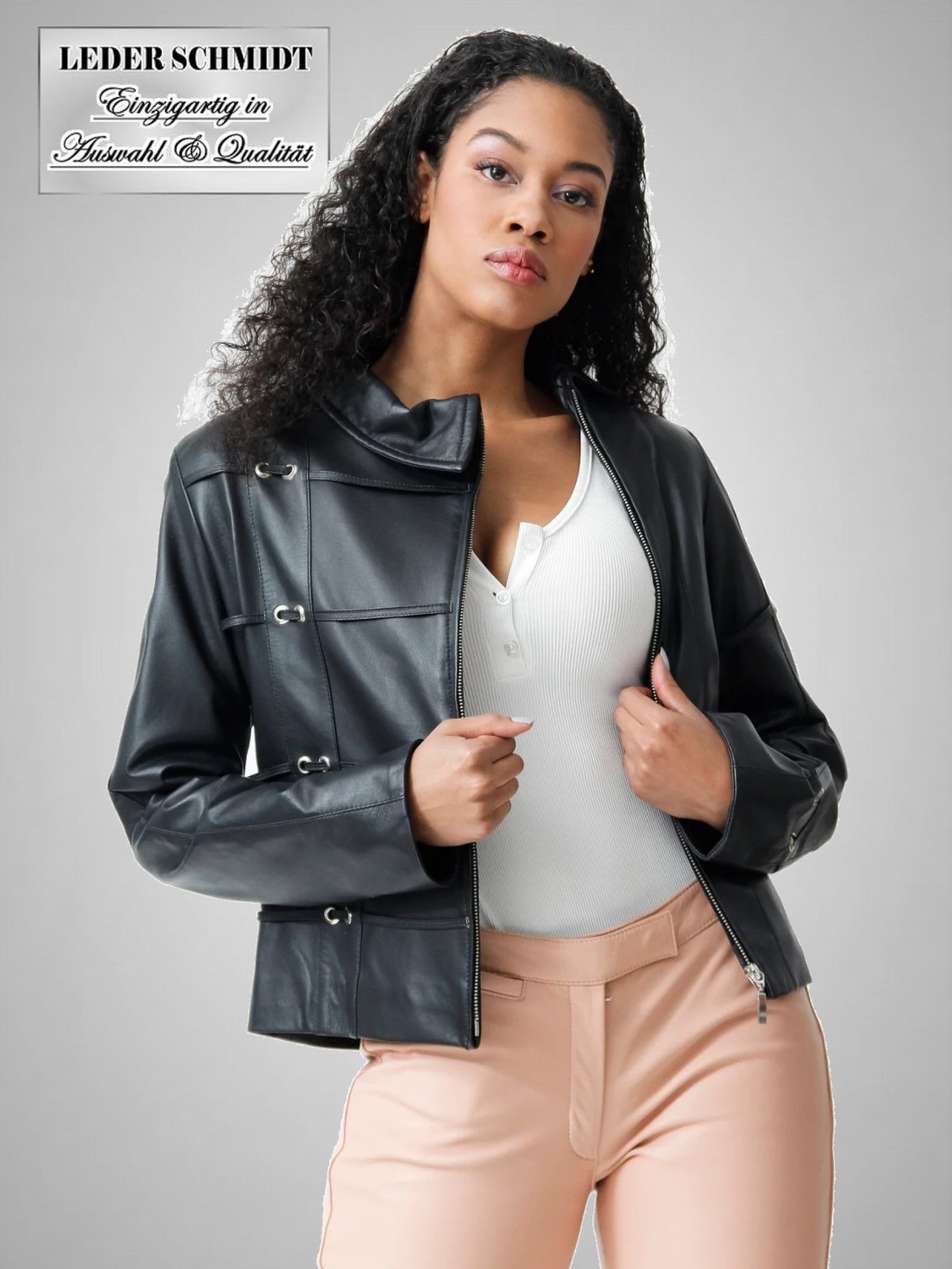 Kurze  Damen Lederjacke schwarz