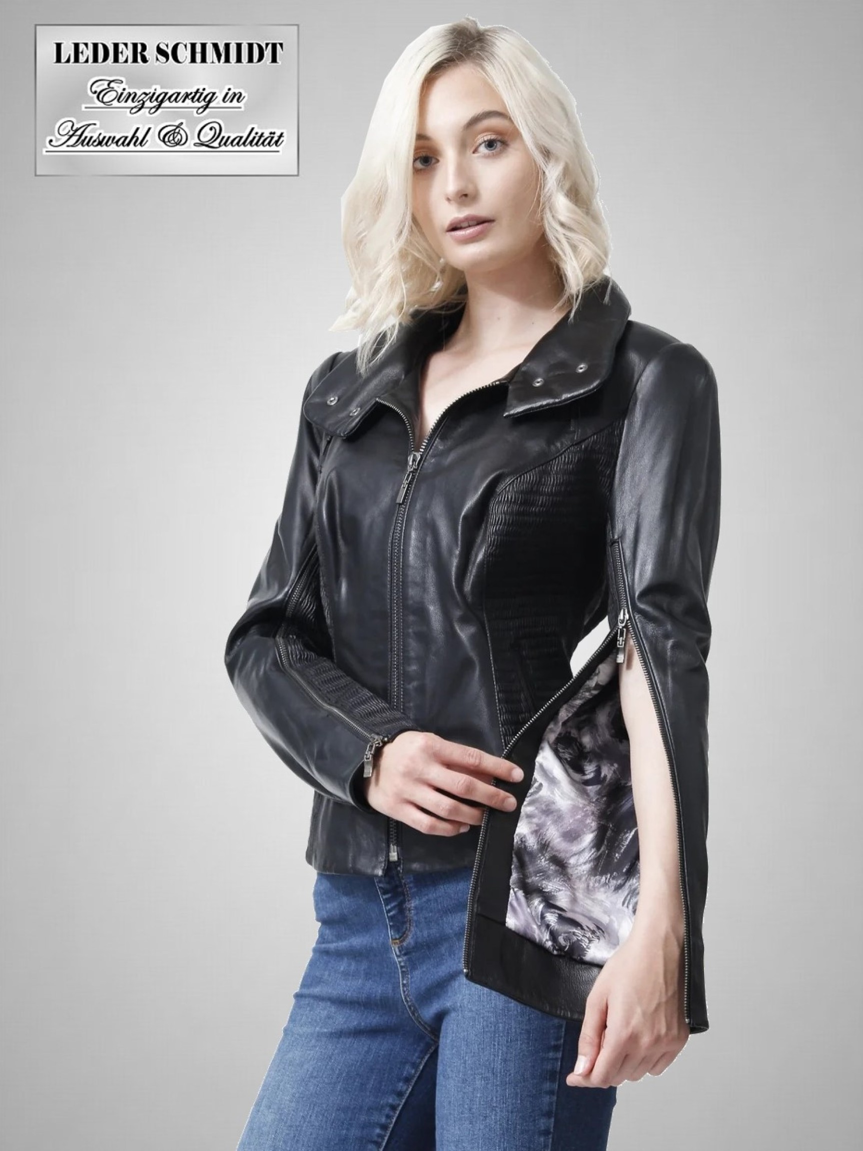 stylische kurze Damen Lederjacke schwarz Lammnappa