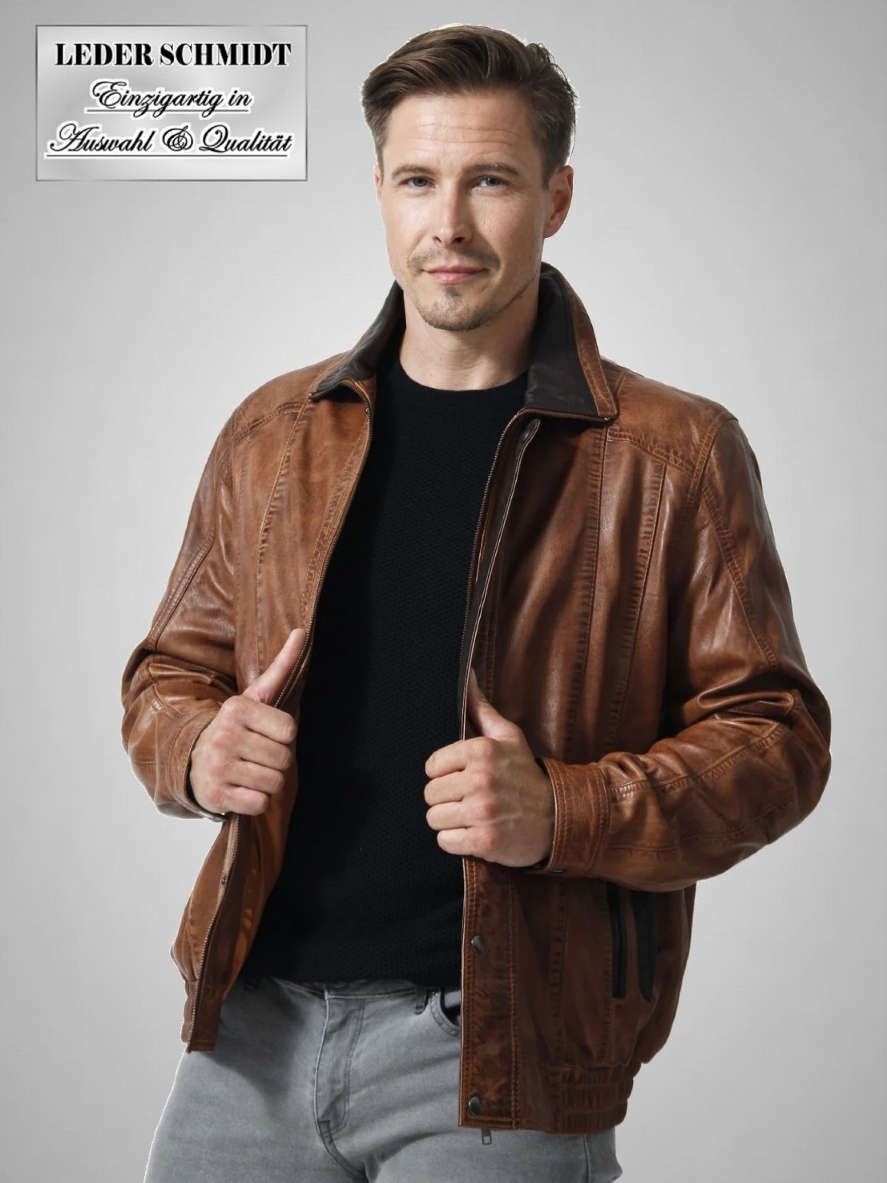 Herren Lederjacke kurz braun echt