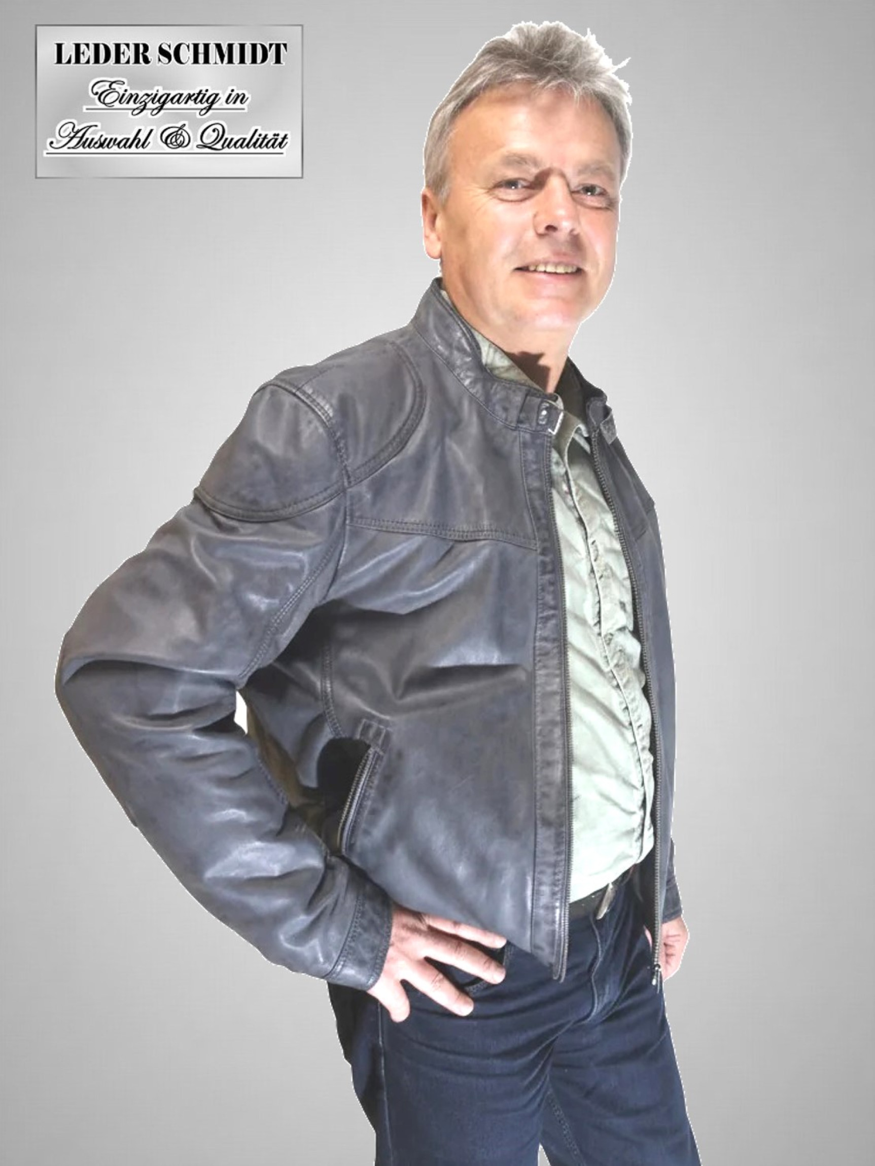 Herren Lederjacke mit Stehkragen